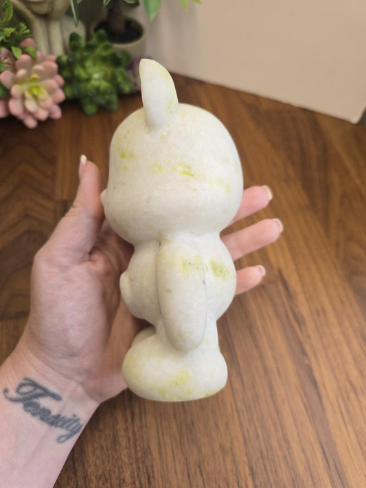 Jade Bear Carving | Around 6" | White with subtle Green | Belly Heart | Only 1 Available