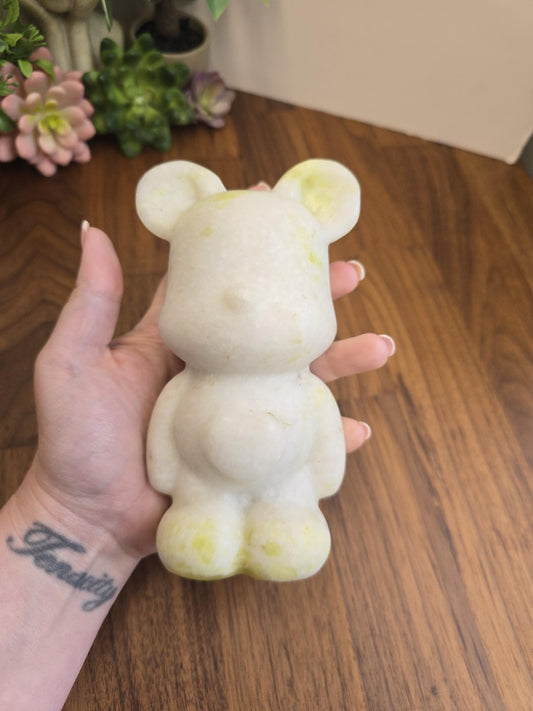 Jade Bear Carving | Around 6" | White with subtle Green | Belly Heart | Only 1 Available