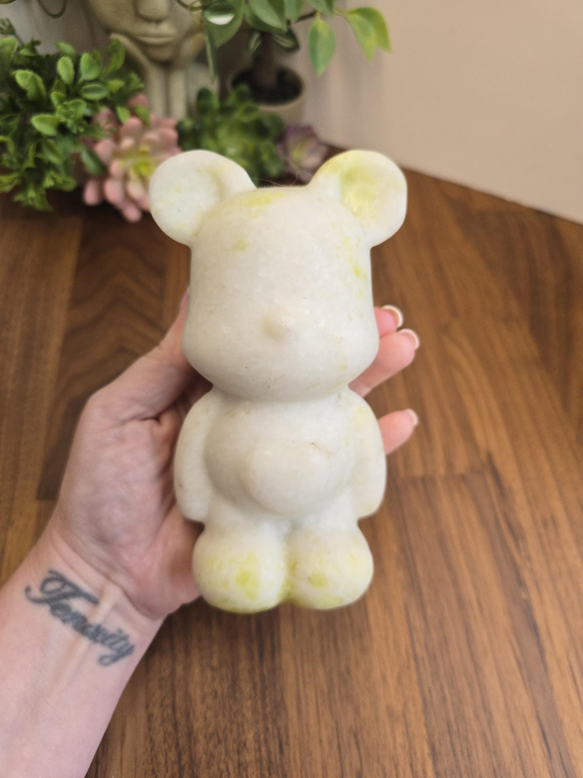 Jade Bear Carving | Around 6" | White with subtle Green | Belly Heart | Only 1 Available