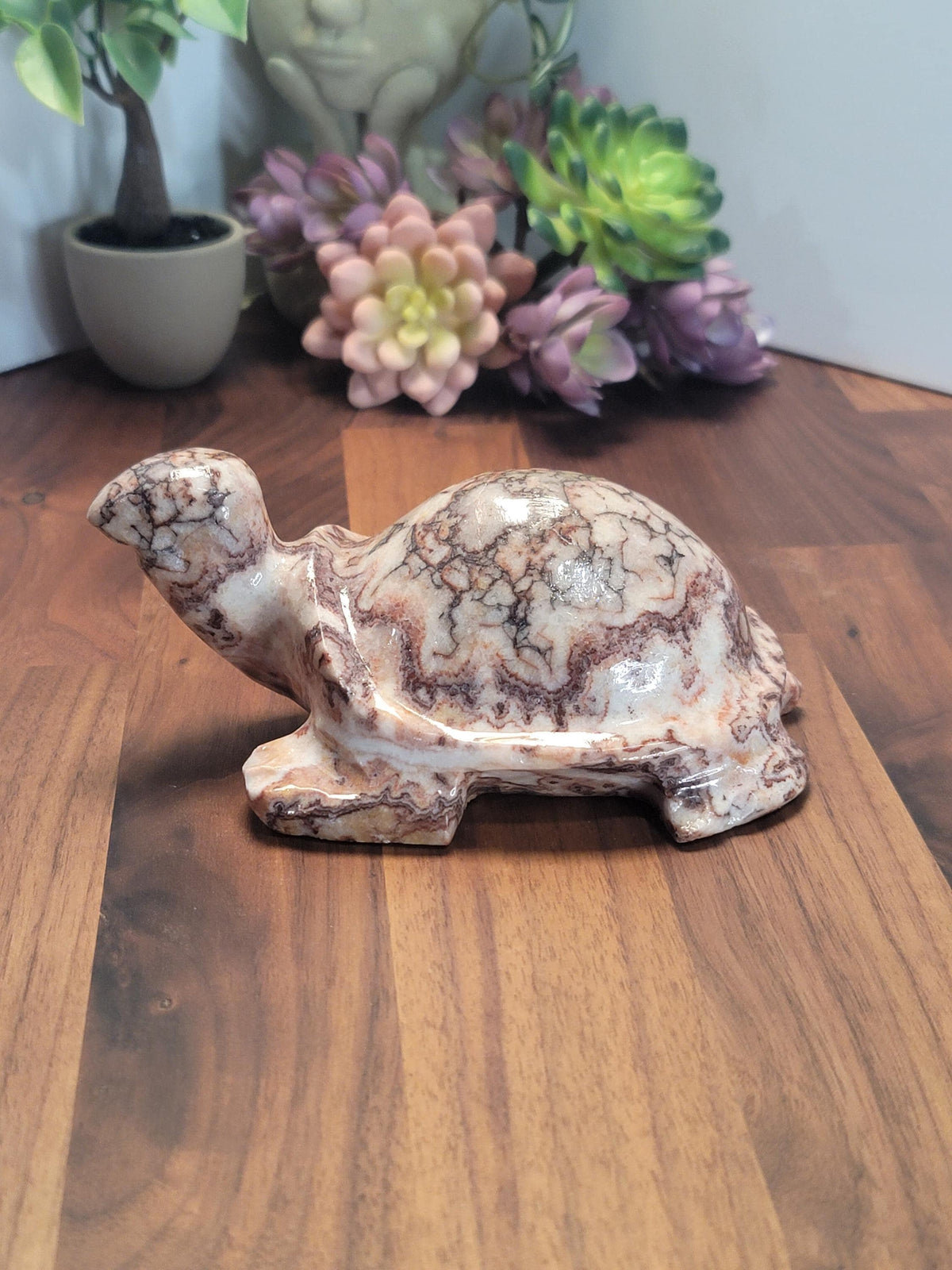 Stunning Pink Crazy Lace Turtle | B | Large Red Banded Mexico Agate Tortoise | Cute Crystal Pet for Unique Birthday Gift or Valentine
