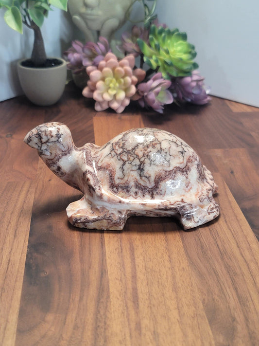 Stunning Pink Crazy Lace Turtle | B | Large Red Banded Mexico Agate Tortoise | Cute Crystal Pet for Unique Birthday Gift or Valentine