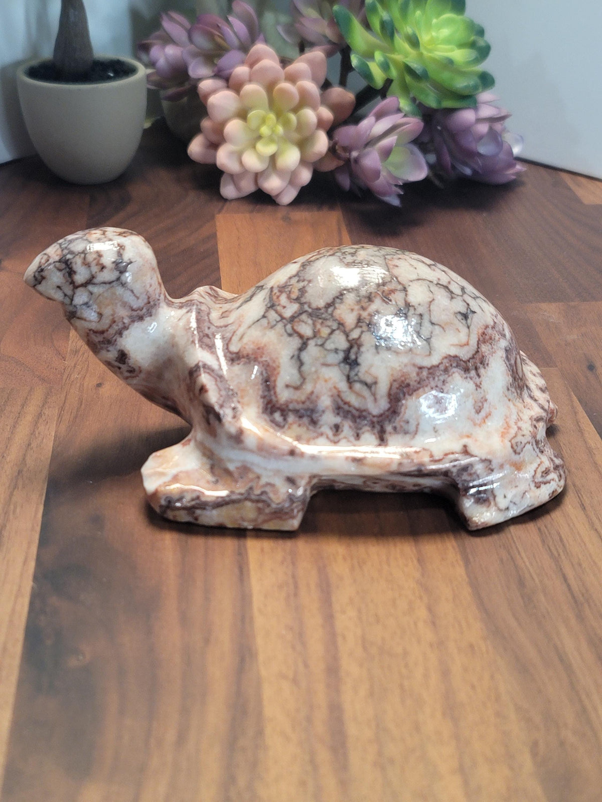 Stunning Pink Crazy Lace Turtle | B | Large Red Banded Mexico Agate Tortoise | Cute Crystal Pet for Unique Birthday Gift or Valentine