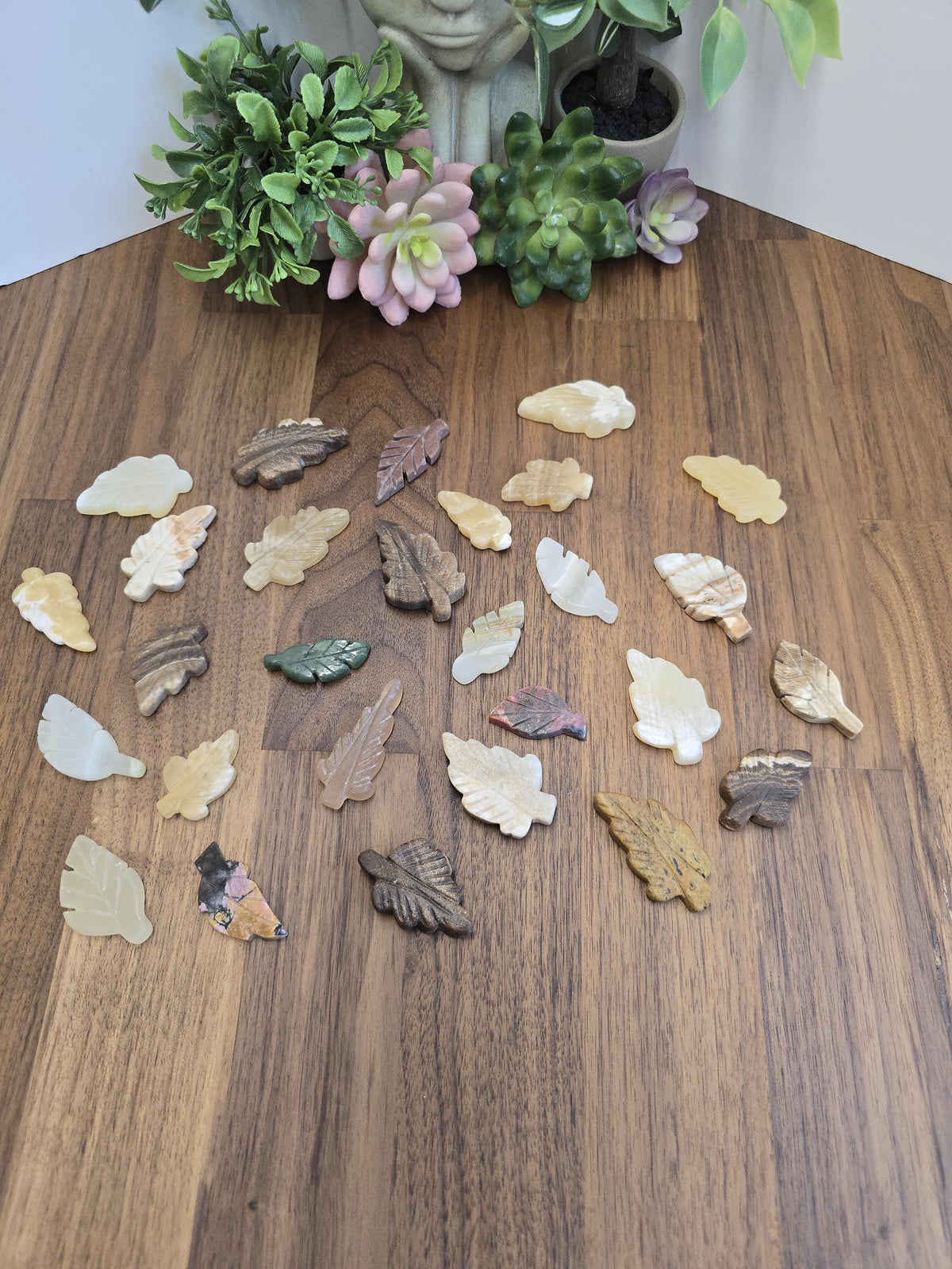 Hand Carved Leaf Mystery Pick! One crystal autumn leaf chosen intuitively just for you! Hand Carved Decor for Fall | Variety or Stones