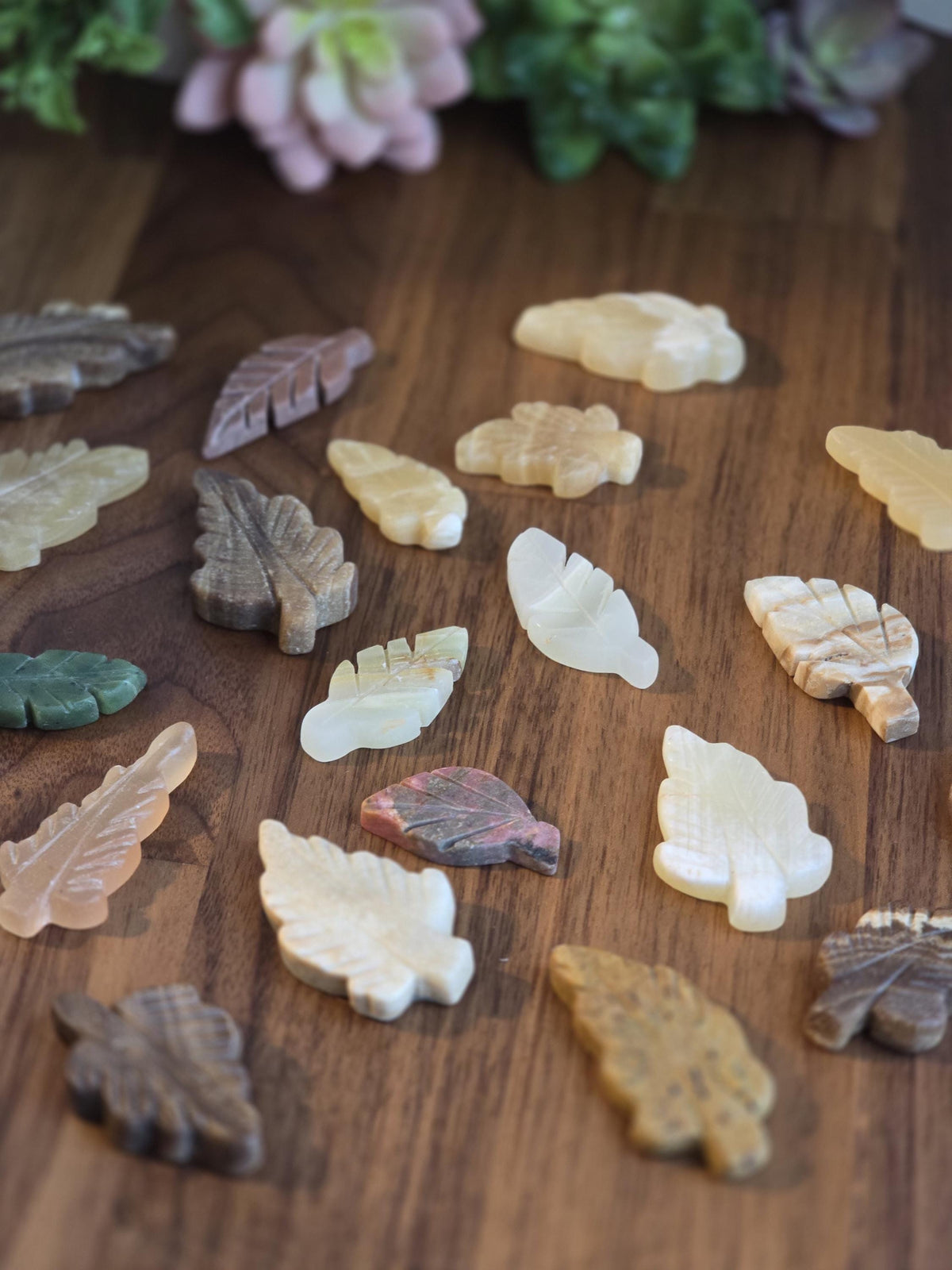 Hand Carved Leaf Mystery Pick! One crystal autumn leaf chosen intuitively just for you! Hand Carved Decor for Fall | Variety or Stones