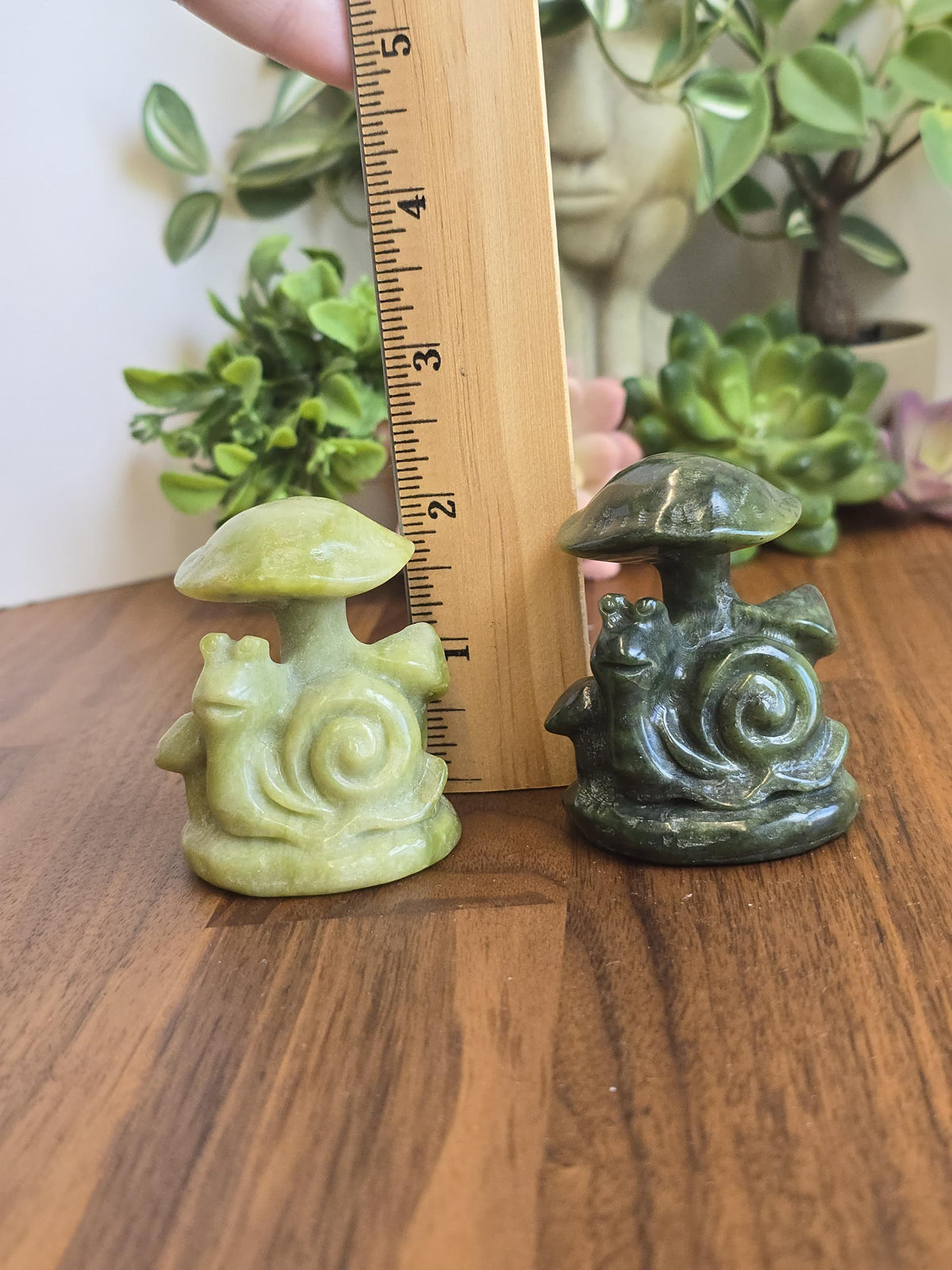 Serpentine Snail : Mushroom Crystal Carving Happy Sculpture (2.4 Inches)