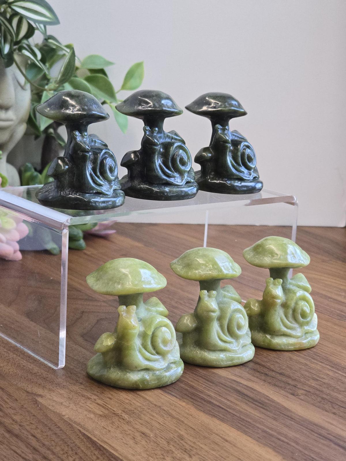 Serpentine Snail : Mushroom Crystal Carving Happy Sculpture (2.4 Inches)