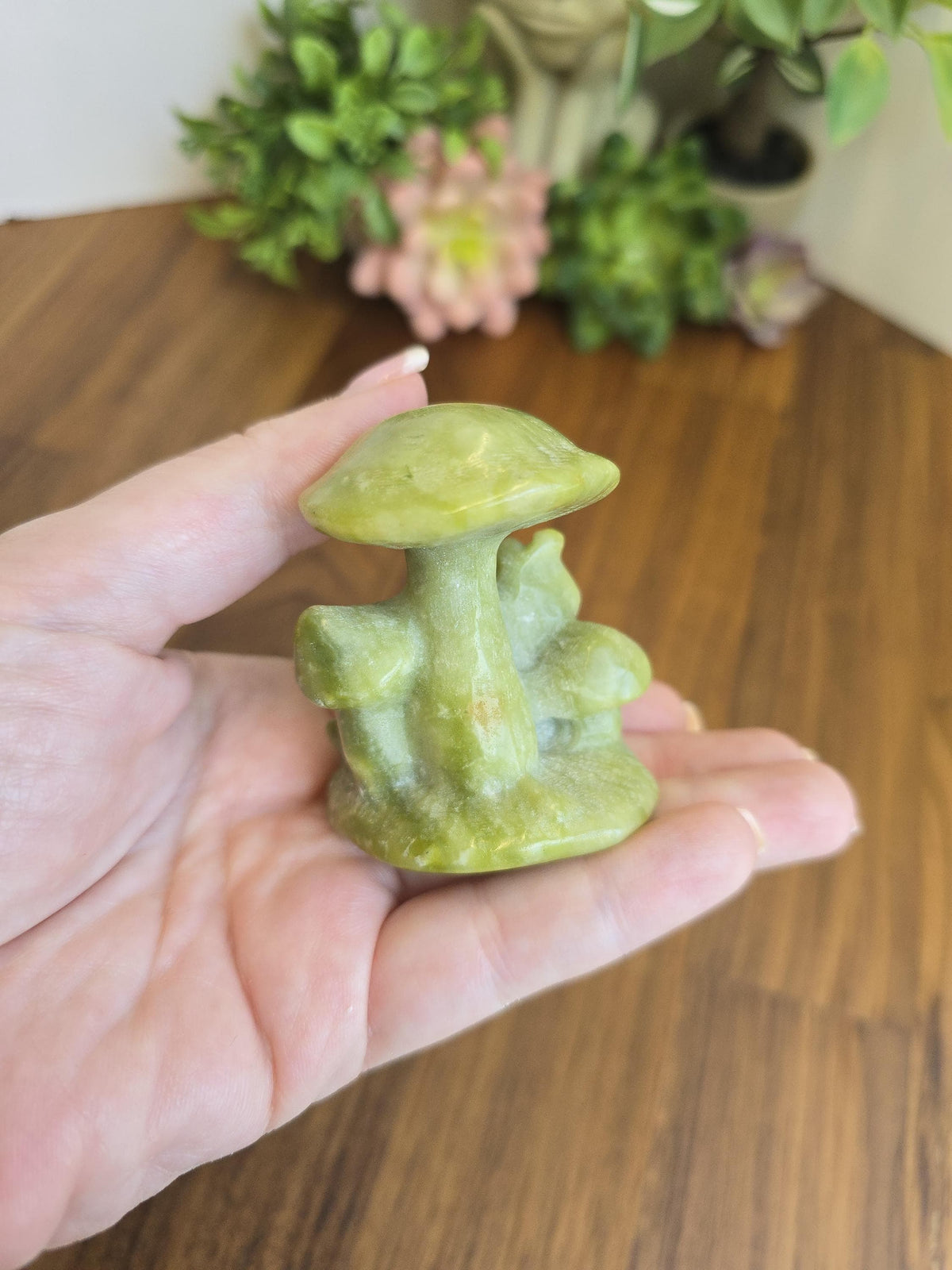 Serpentine Snail : Mushroom Crystal Carving Happy Sculpture (2.4 Inches)