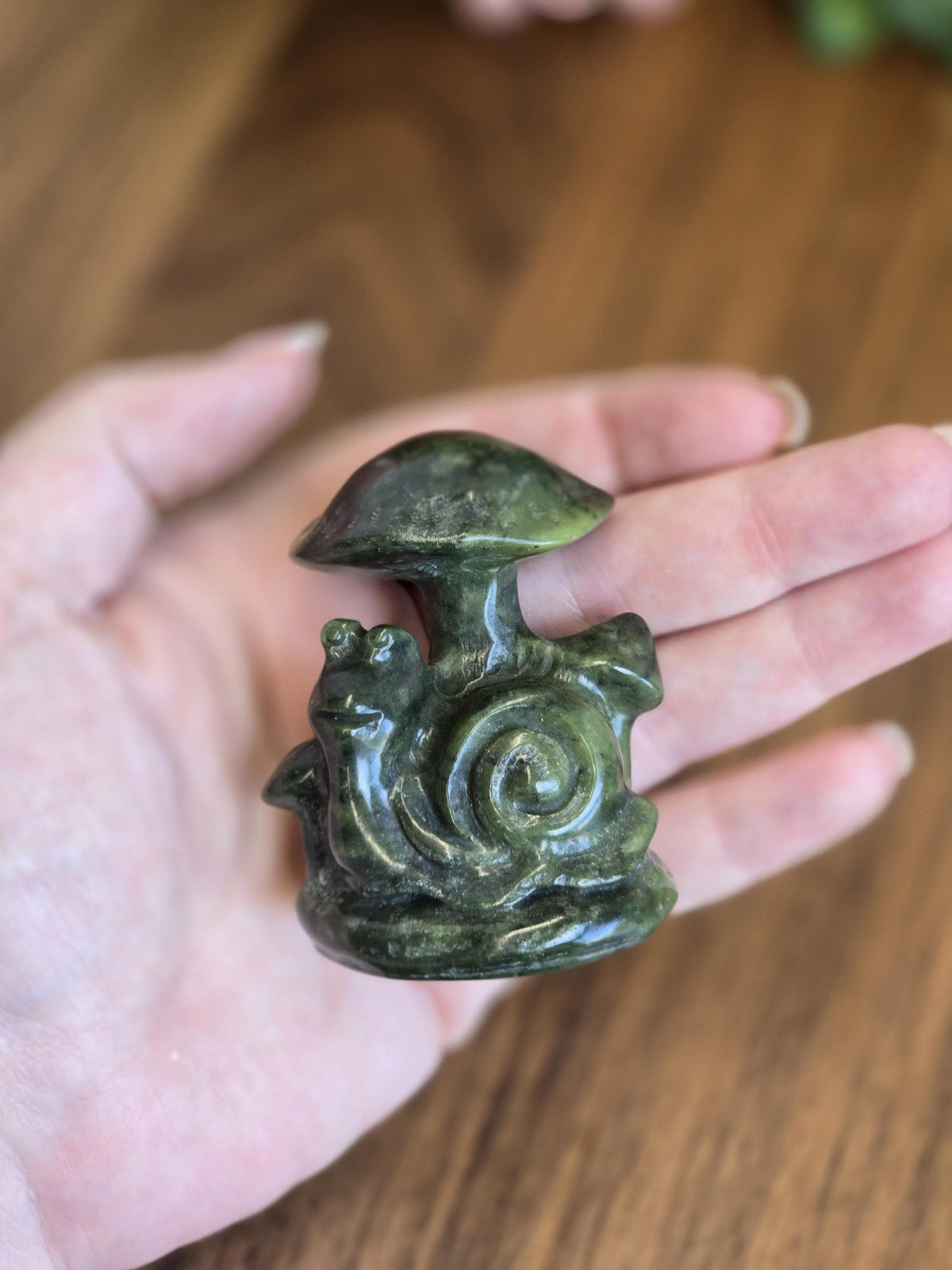 Serpentine Snail : Mushroom Crystal Carving Happy Sculpture (2.4 Inches)