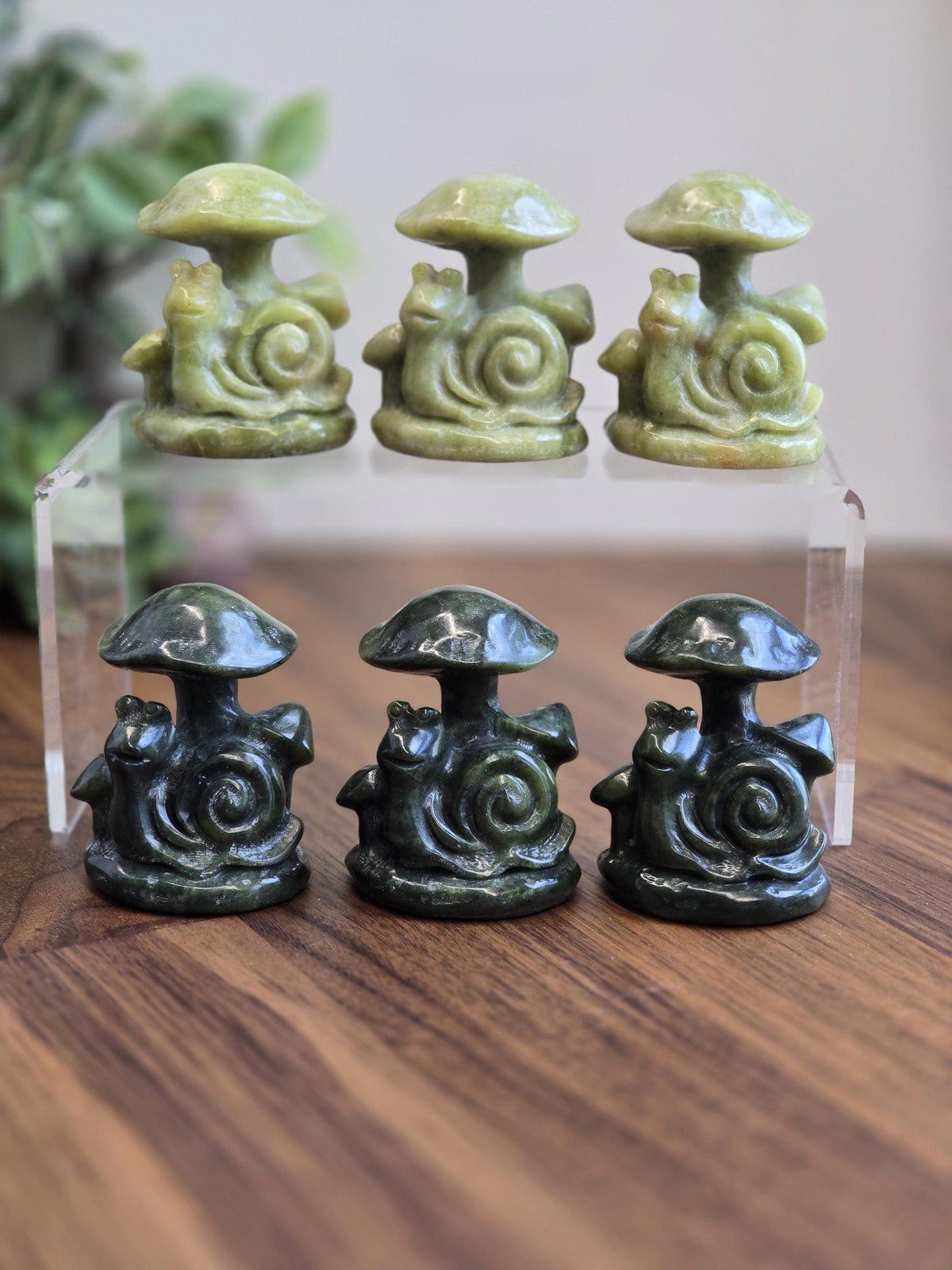 Serpentine Snail : Mushroom Crystal Carving Happy Sculpture (2.4 Inches)