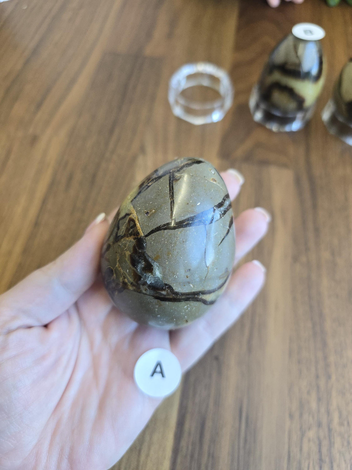 Septarian Crystal Dragon Egg - Yellow and Brown Natural Stone