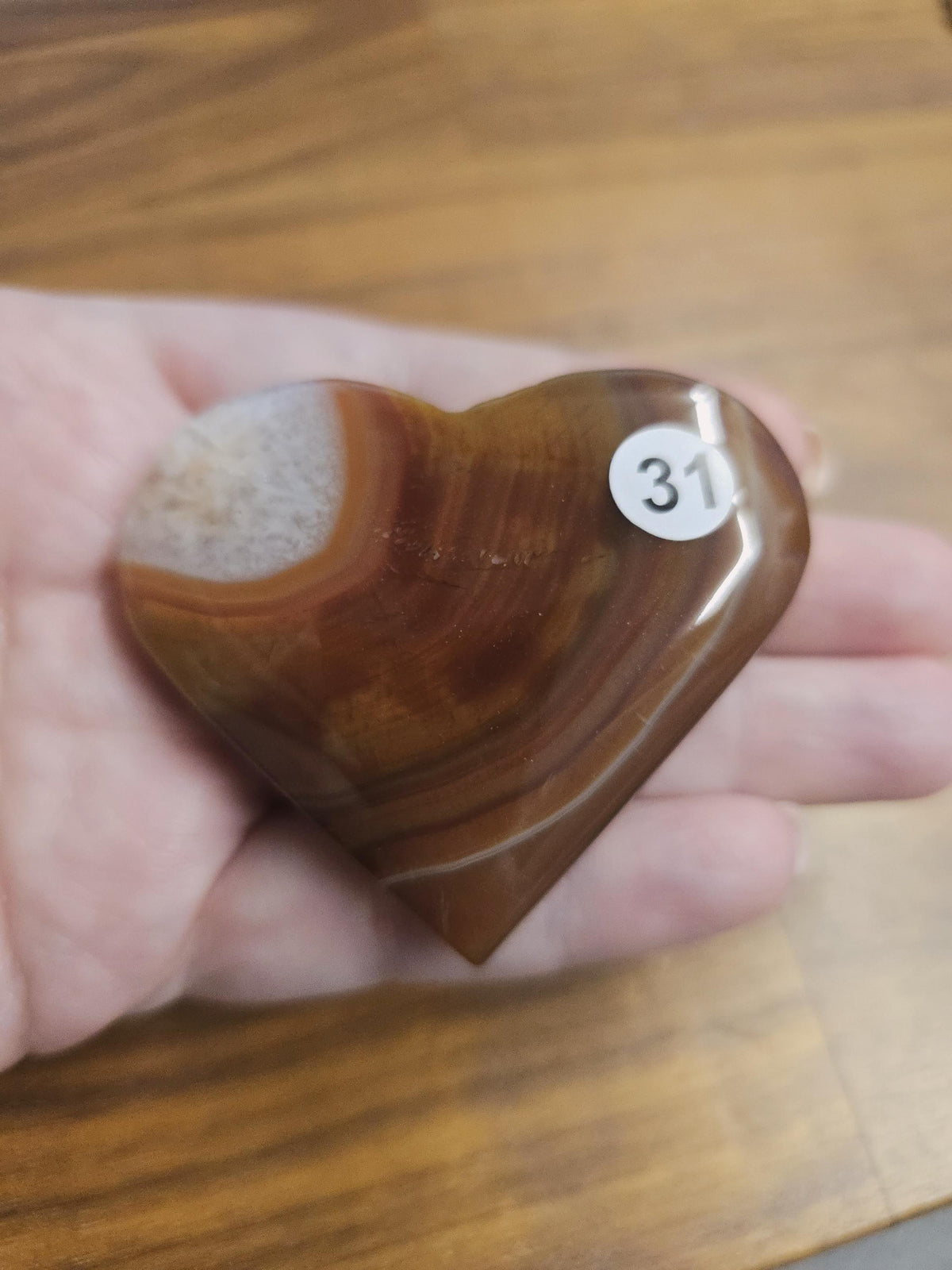 Inv - Carnelian Puffy Hearts | Red Banded Agate Crystals for Valentine Gifts | Pretty Sardonyx Stones for Christmas Stocking Stuffers