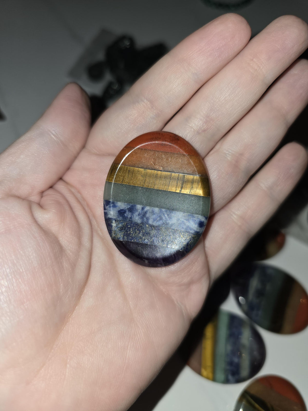 7 Chakra Worry Stone | 1.77" Thumb Stone | Pocket Fidget | Kids Gifts | Stocking Stuffers | Rainbow | Multi-Color | Intuitively Chosen