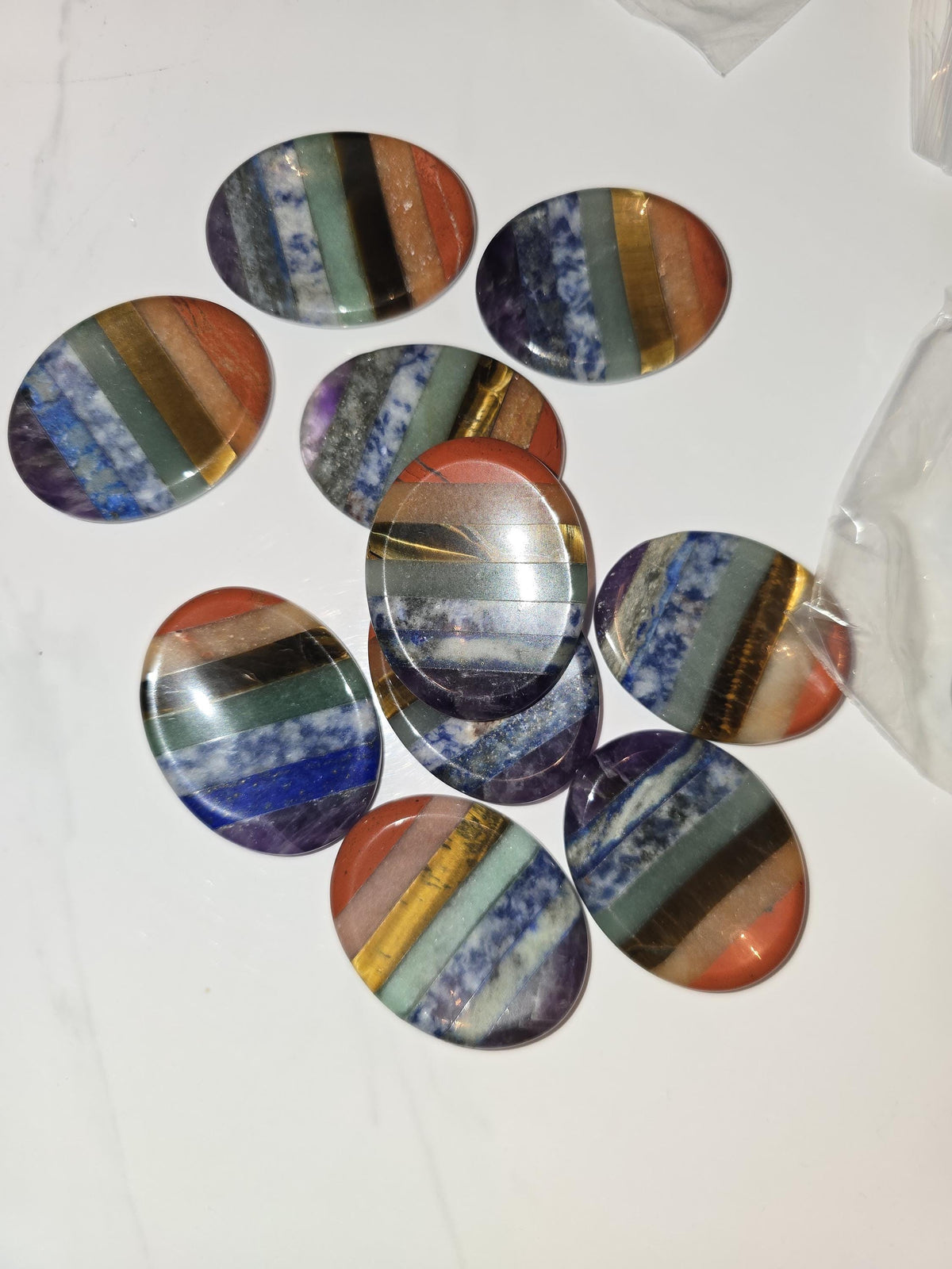 7 Chakra Worry Stone | 1.77" Thumb Stone | Pocket Fidget | Kids Gifts | Stocking Stuffers | Rainbow | Multi-Color | Intuitively Chosen