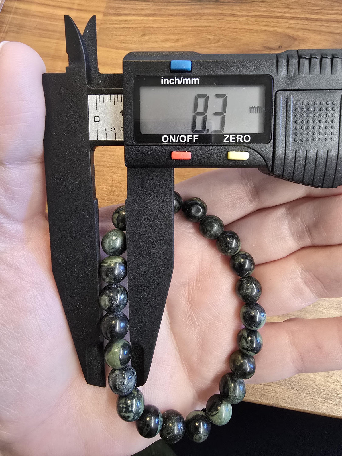 Inv - Kambaba Jasper Bracelet: 8MM Dark Green Crystal Beads | Evil Eye patterns and swirls in deep Forest Colors | Subtle gift for him