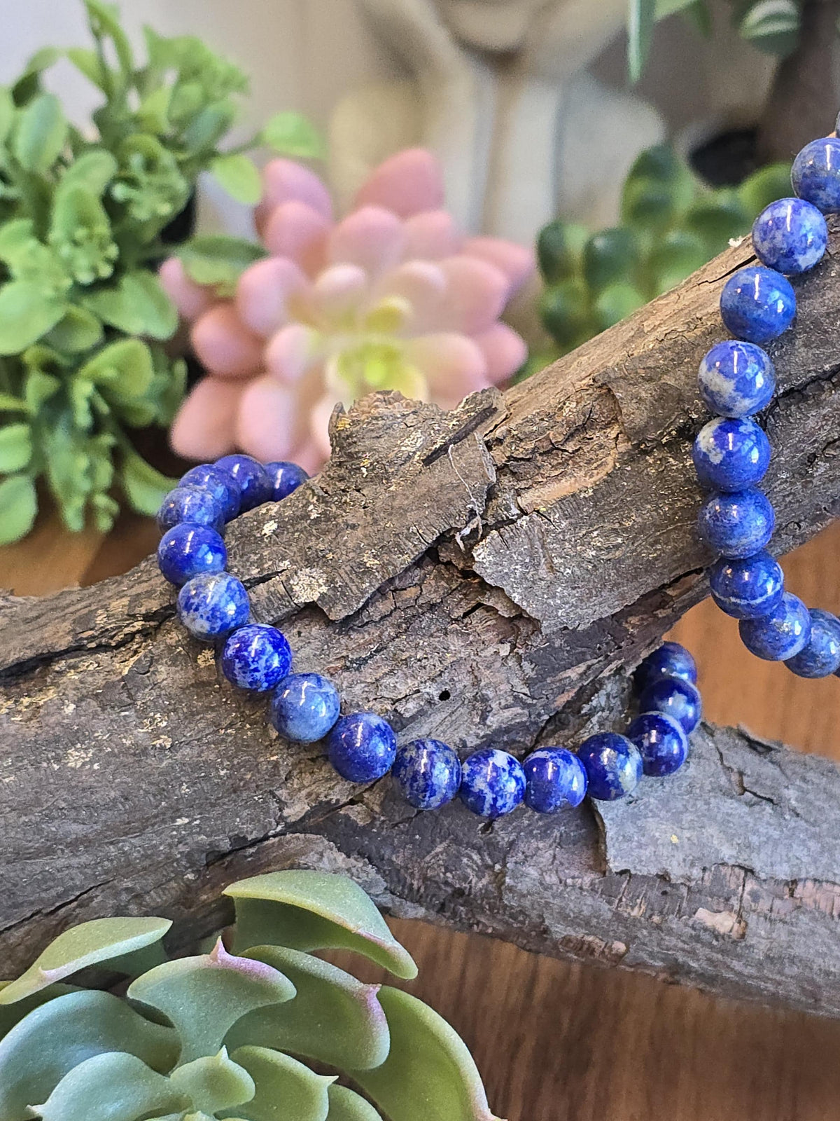 Lapis Lazuli | 8MM Crystal Bracelet | Intense Blue Metamorphic Rock with Pyrite | The Royalty Stone | Deep Navy Blue and Silver touches