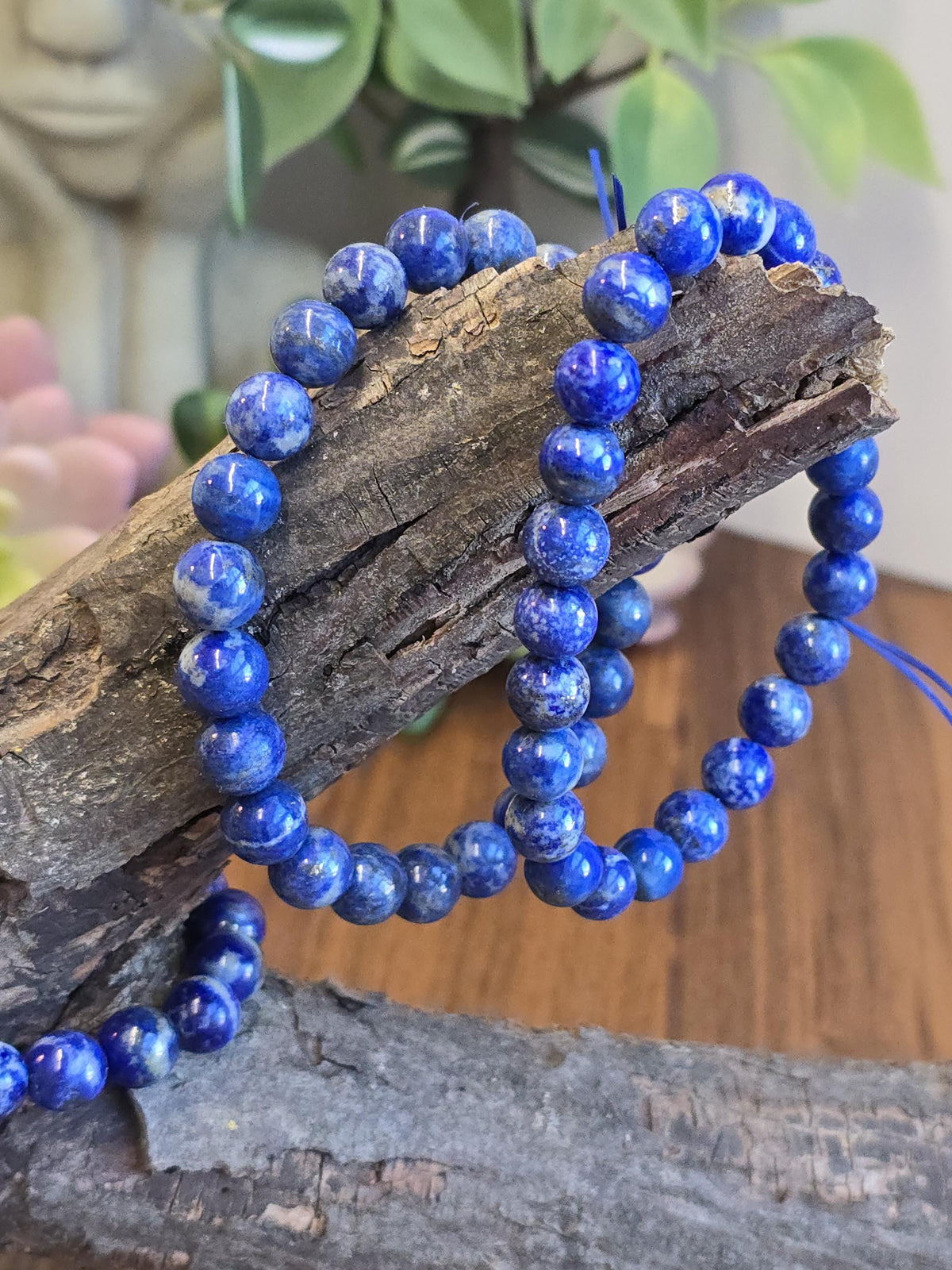 Lapis Lazuli | 8MM Crystal Bracelet | Intense Blue Metamorphic Rock with Pyrite | The Royalty Stone | Deep Navy Blue and Silver touches