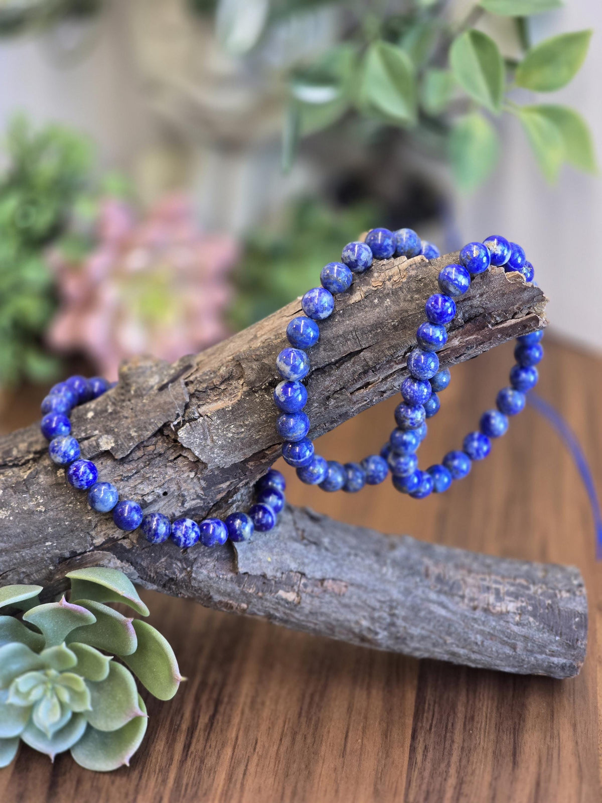 Lapis Lazuli | 8MM Crystal Bracelet | Intense Blue Metamorphic Rock with Pyrite | The Royalty Stone | Deep Navy Blue and Silver touches