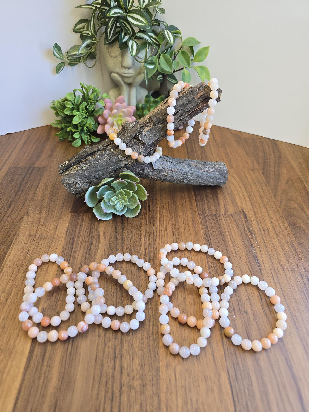 Peach Aventurine Bracelet: 8MM Pink Crystal Beads, Spring Fashion