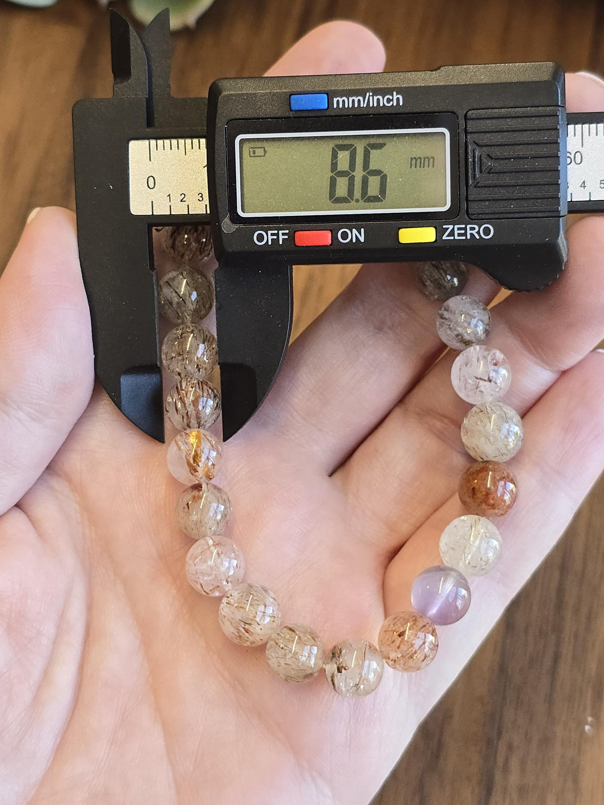 Inv - Copper Rutile Crystal Bracelet | 8MM Rare Mix of Red Fire Quartz, Purple Amethyst and Sparkling Golden Routile Strands | Unique Gift