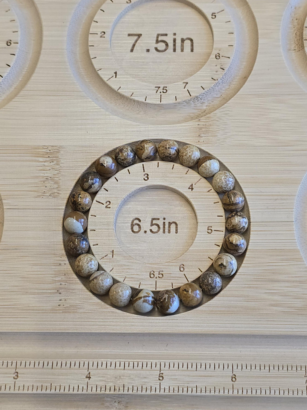 Inv - Picture Jasper Bracelet | 8mm Natural Beige, Tan & Brown Stones with Black Dendritic Desert Landscapes | ADHD Adult Fidget Idea