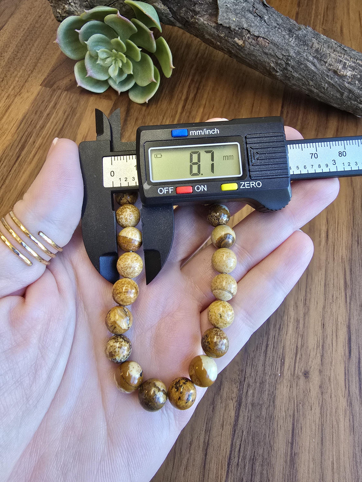 Inv - Picture Jasper Bracelet | 8mm Natural Beige, Tan & Brown Stones with Black Dendritic Desert Landscapes | ADHD Adult Fidget Idea
