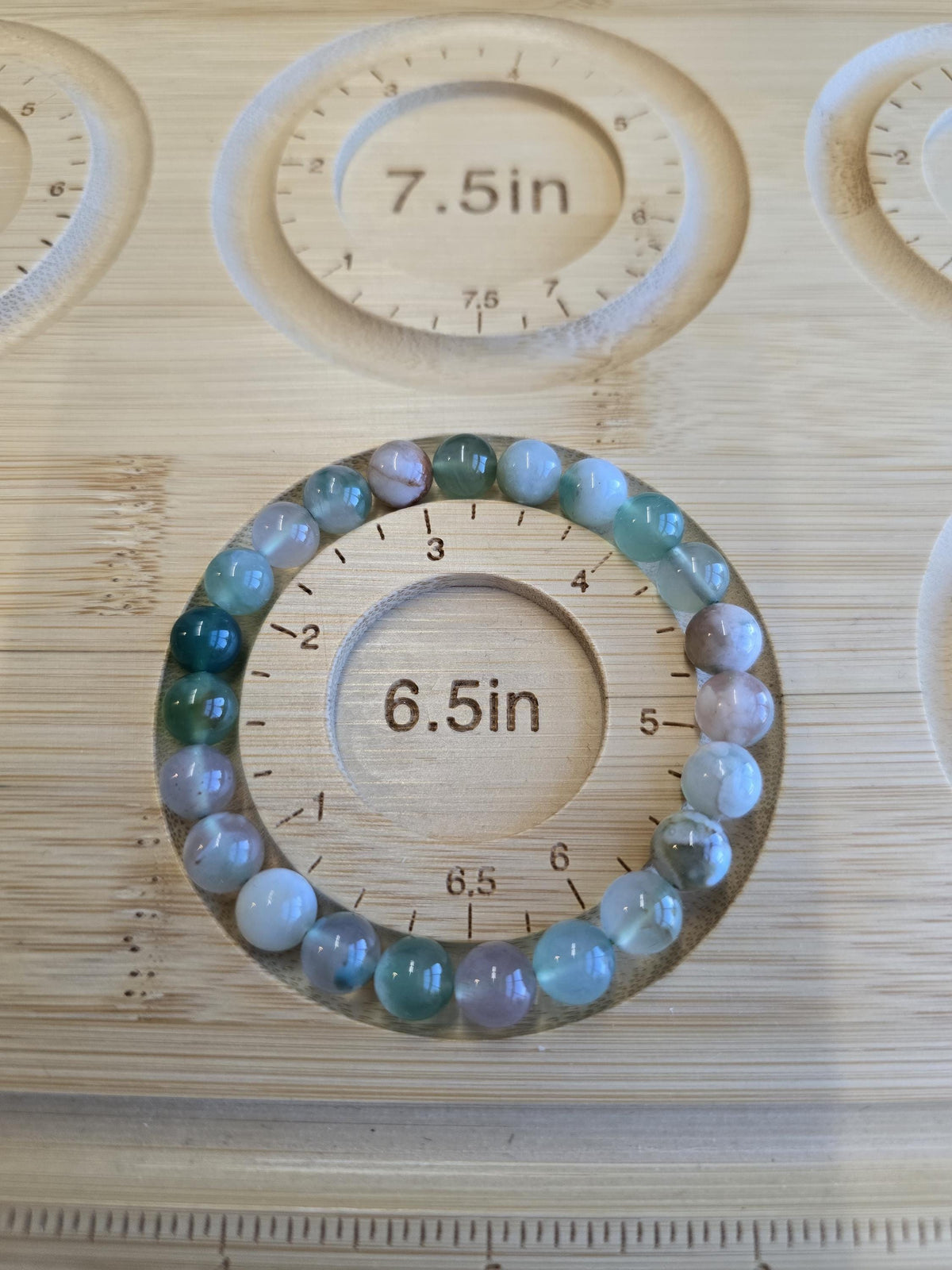 Inv - Green Flower Agate Bracelet | 8mm Crystal Beads, Pink and White Flowers on Sage Mint Matrix | Pretty Spring Fit, Birthday Gift for Her