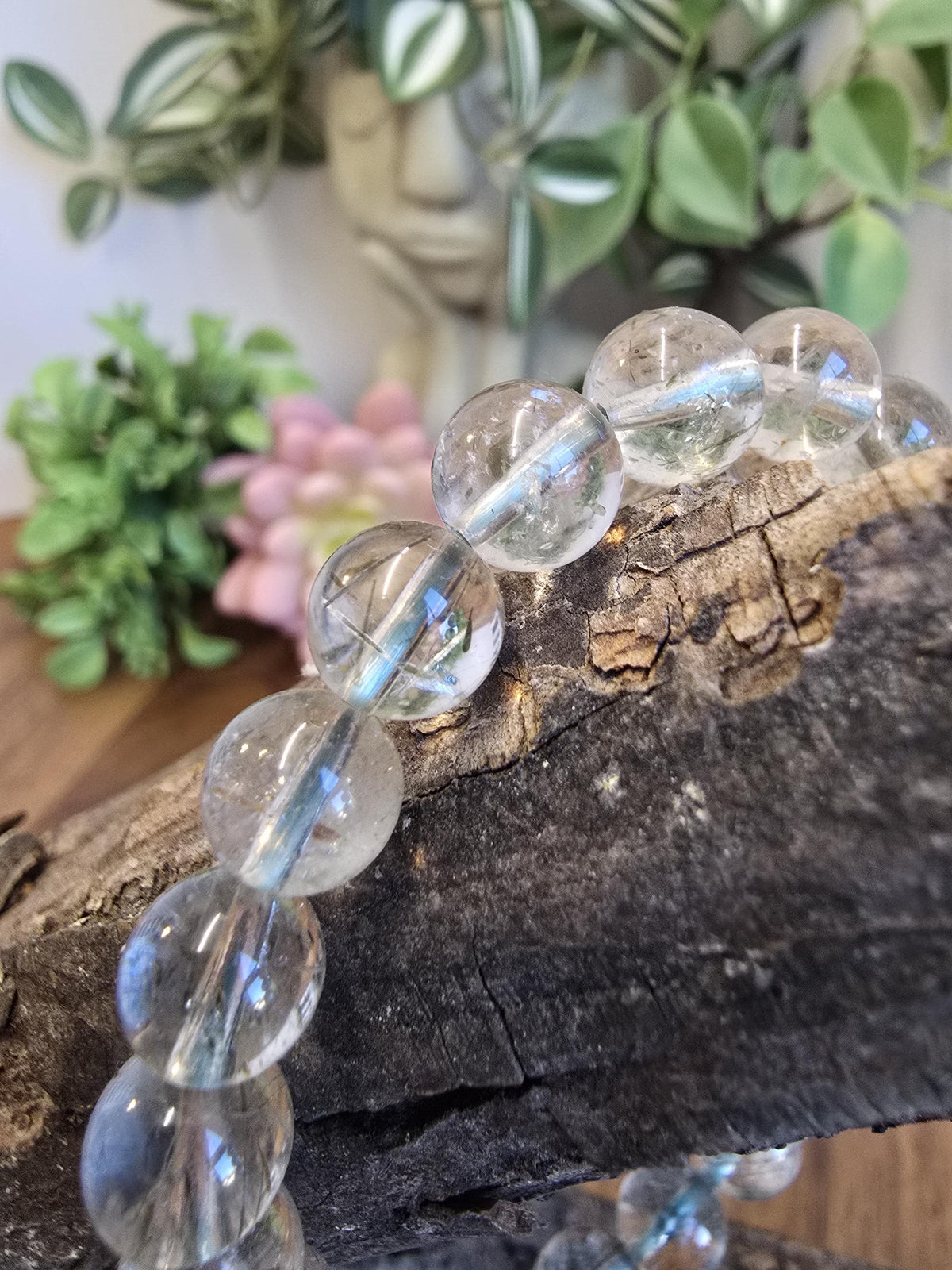 Inv - Green Rutile in Quartz Bracelet | 8mm High Quality Clear Quartz with Green Rutilated Strands - Only 2 Available
