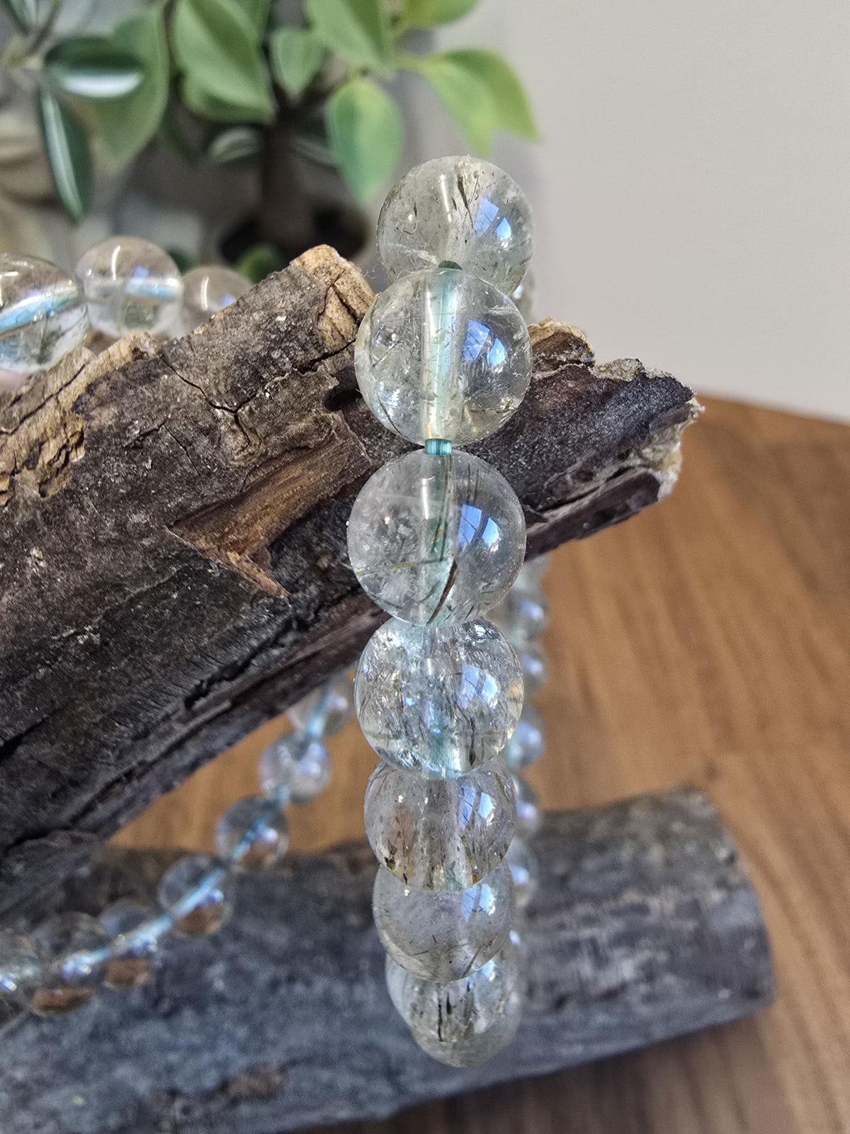 Inv - Green Rutile in Quartz Bracelet | 8mm High Quality Clear Quartz with Green Rutilated Strands - Only 2 Available