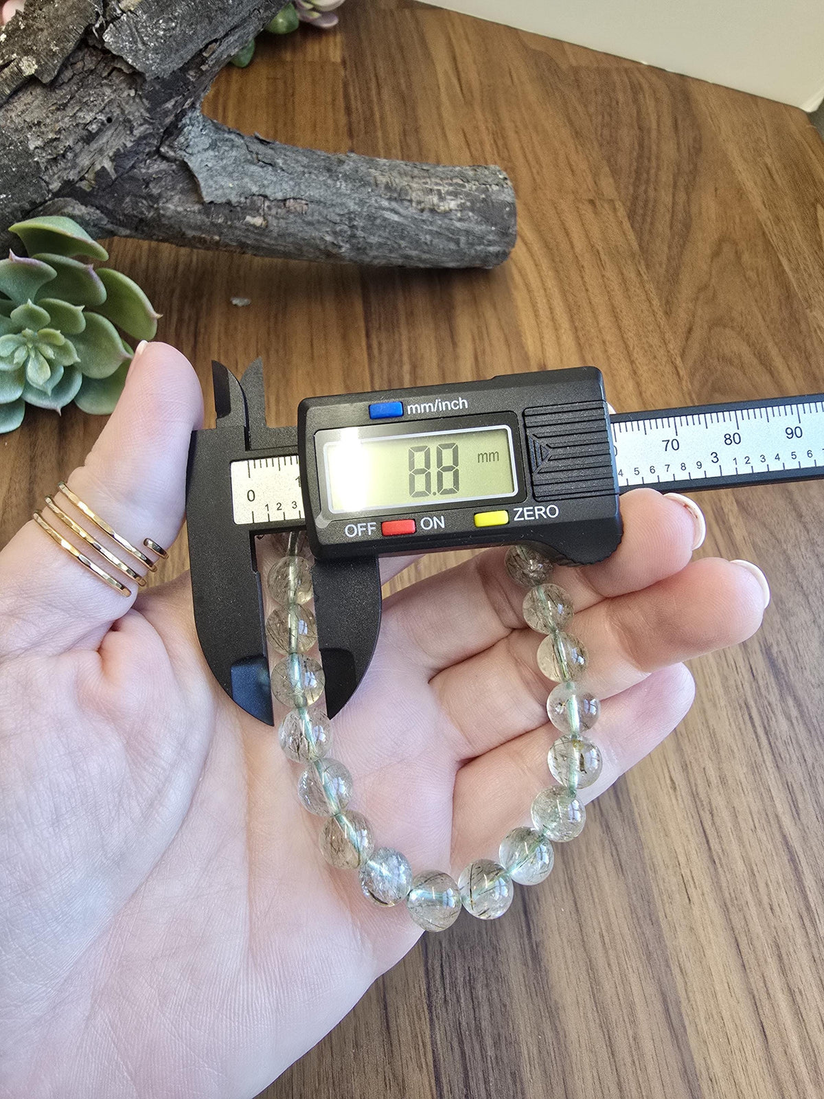 Inv - Green Rutile in Quartz Bracelet | 8mm High Quality Clear Quartz with Green Rutilated Strands - Only 2 Available