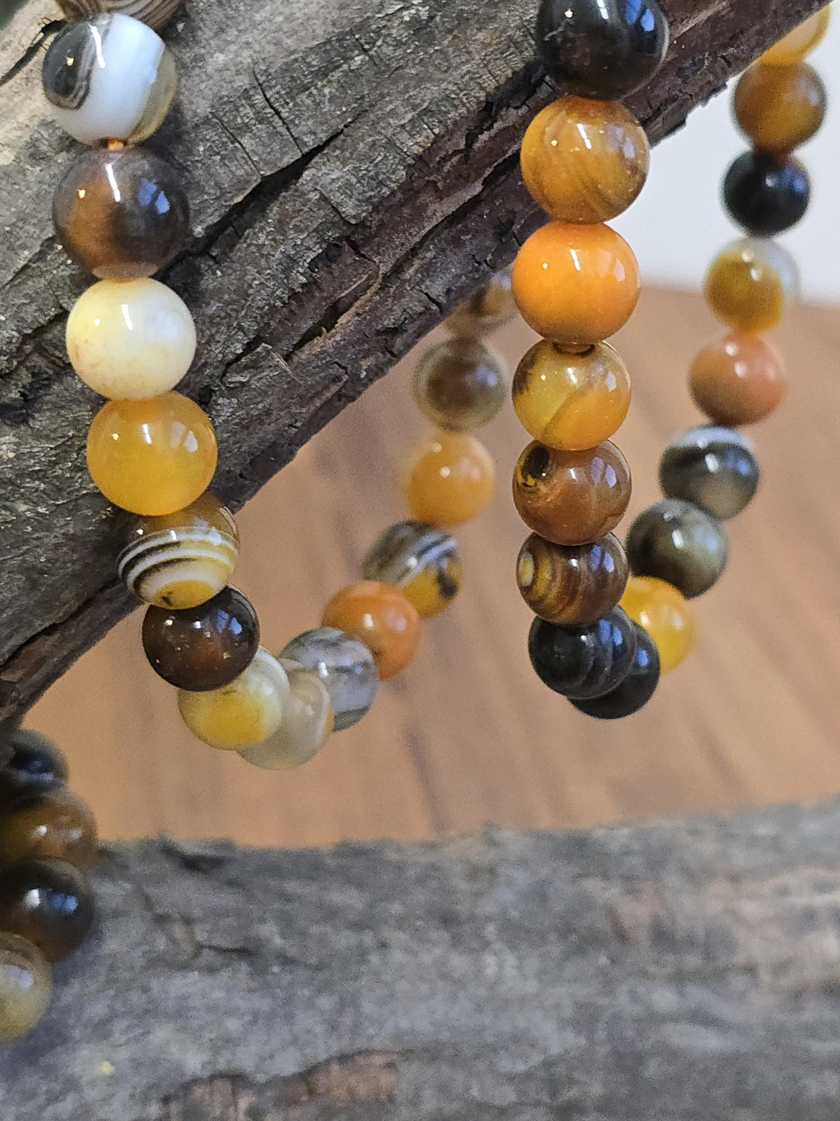 Bumblebee Banded Agate: 8MM Crystal Beaded Bracelet for Bee Lovers, Unique Halloween Accessories | Gift for men or Columbus Crew Fans