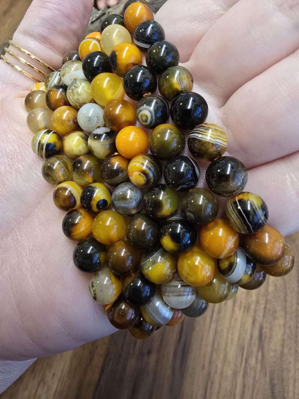 Bumblebee Banded Agate: 8MM Crystal Beaded Bracelet for Bee Lovers, Unique Halloween Accessories | Gift for men or Columbus Crew Fans