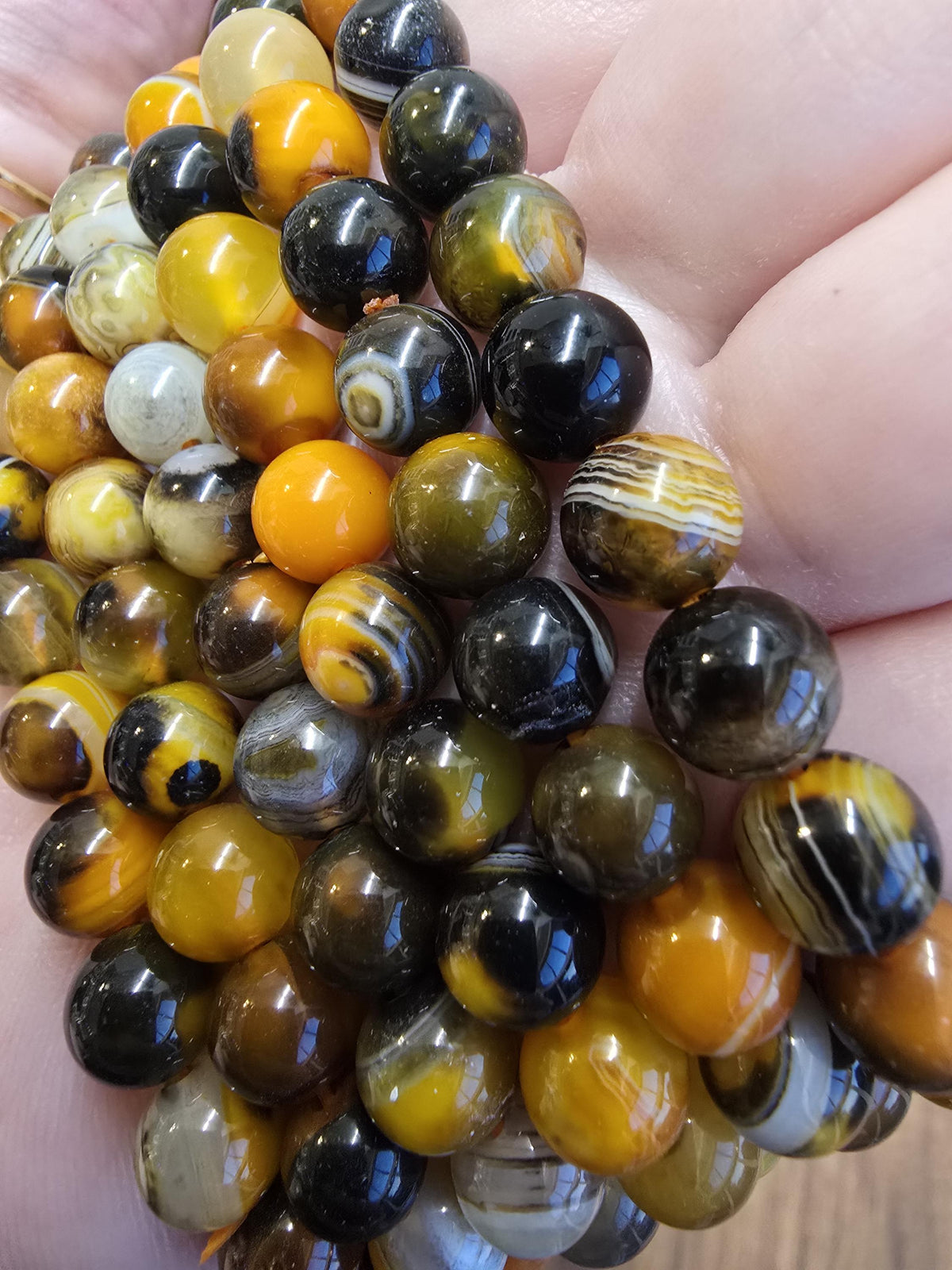 Bumblebee Banded Agate: 8MM Crystal Beaded Bracelet for Bee Lovers, Unique Halloween Accessories | Gift for men or Columbus Crew Fans