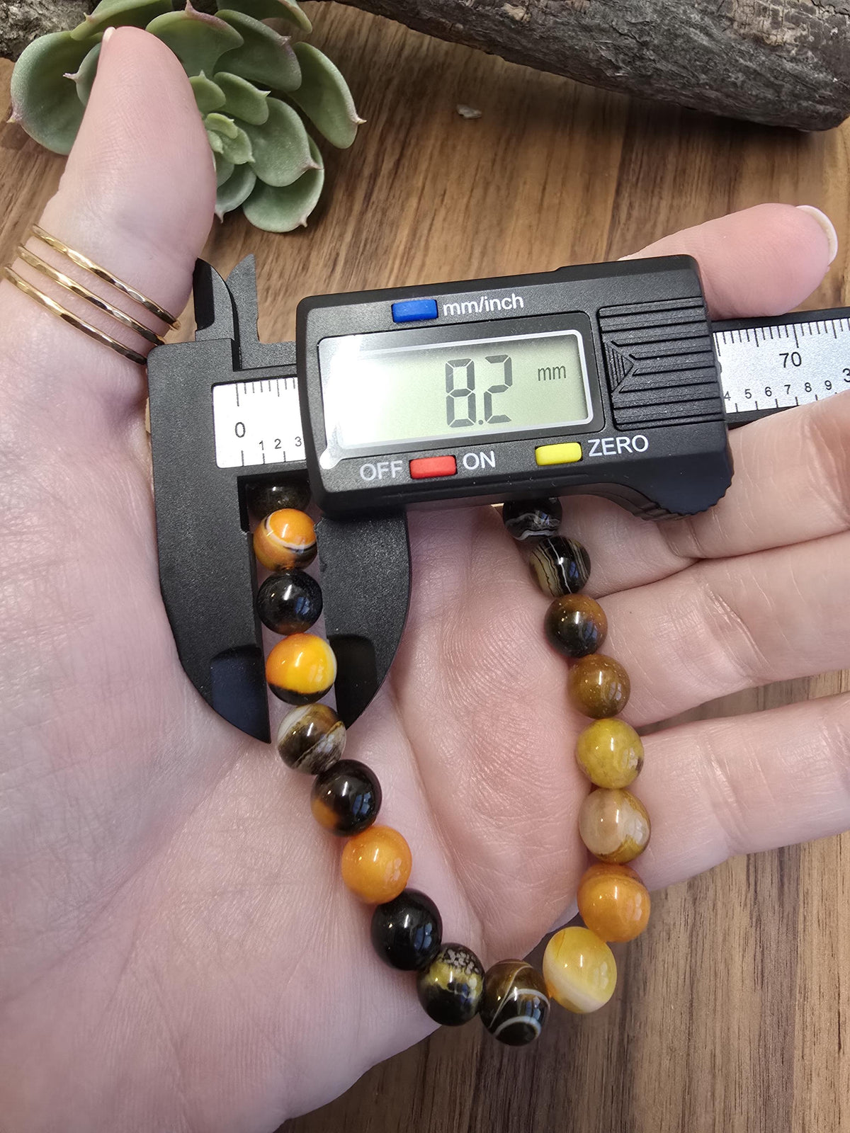 Bumblebee Banded Agate: 8MM Crystal Beaded Bracelet for Bee Lovers, Unique Halloween Accessories | Gift for men or Columbus Crew Fans