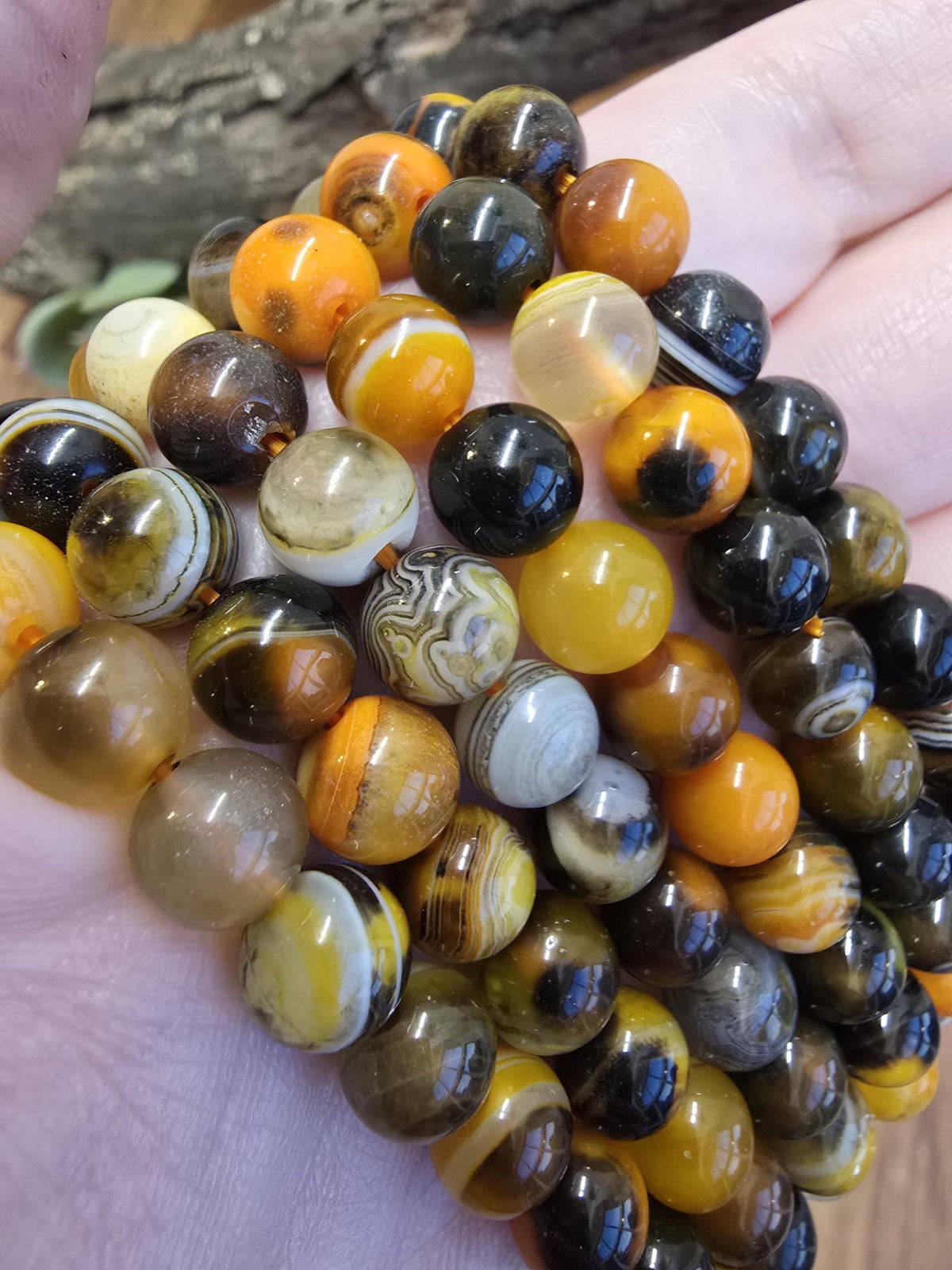 Bumblebee Banded Agate: 8MM Crystal Beaded Bracelet for Bee Lovers, Unique Halloween Accessories | Gift for men or Columbus Crew Fans