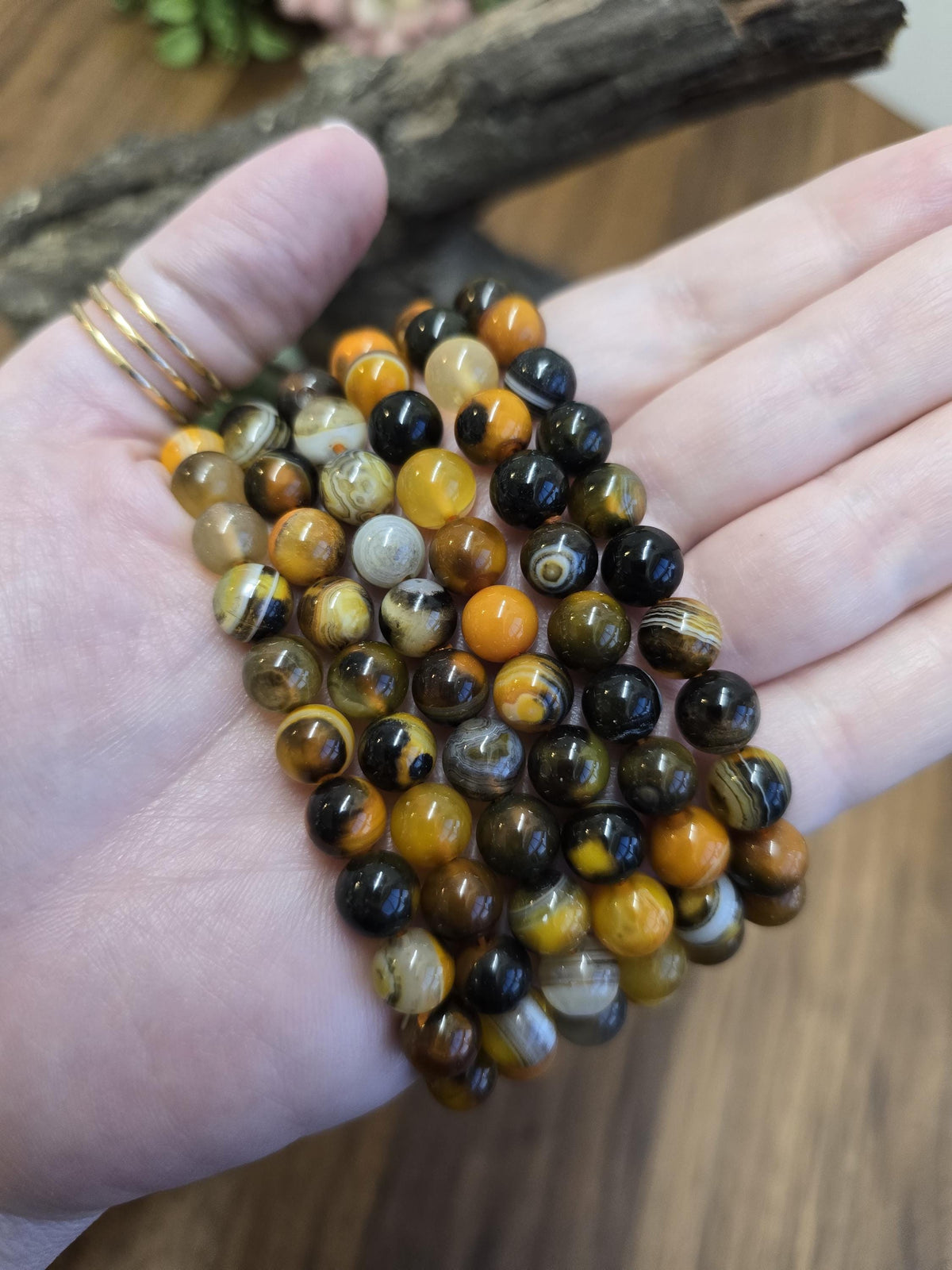 Bumblebee Banded Agate: 8MM Crystal Beaded Bracelet for Bee Lovers, Unique Halloween Accessories | Gift for men or Columbus Crew Fans
