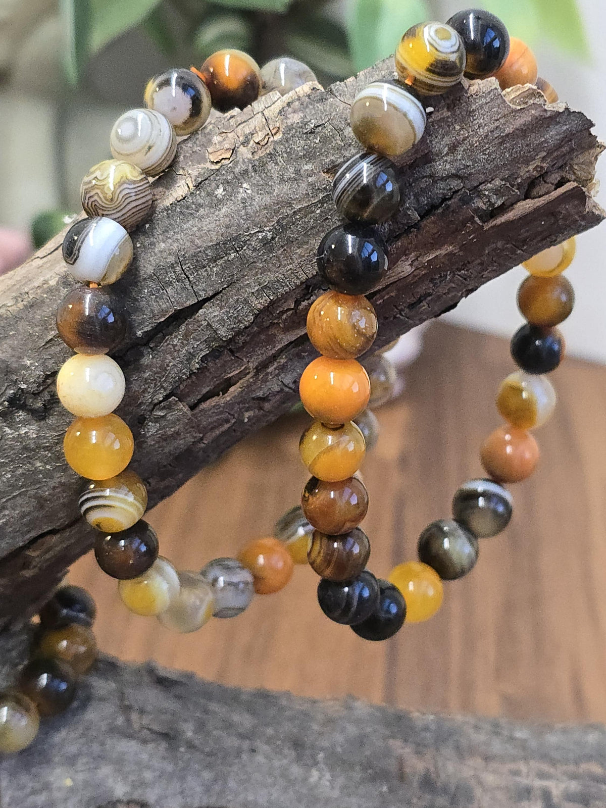 Bumblebee Banded Agate: 8MM Crystal Beaded Bracelet for Bee Lovers, Unique Halloween Accessories | Gift for men or Columbus Crew Fans