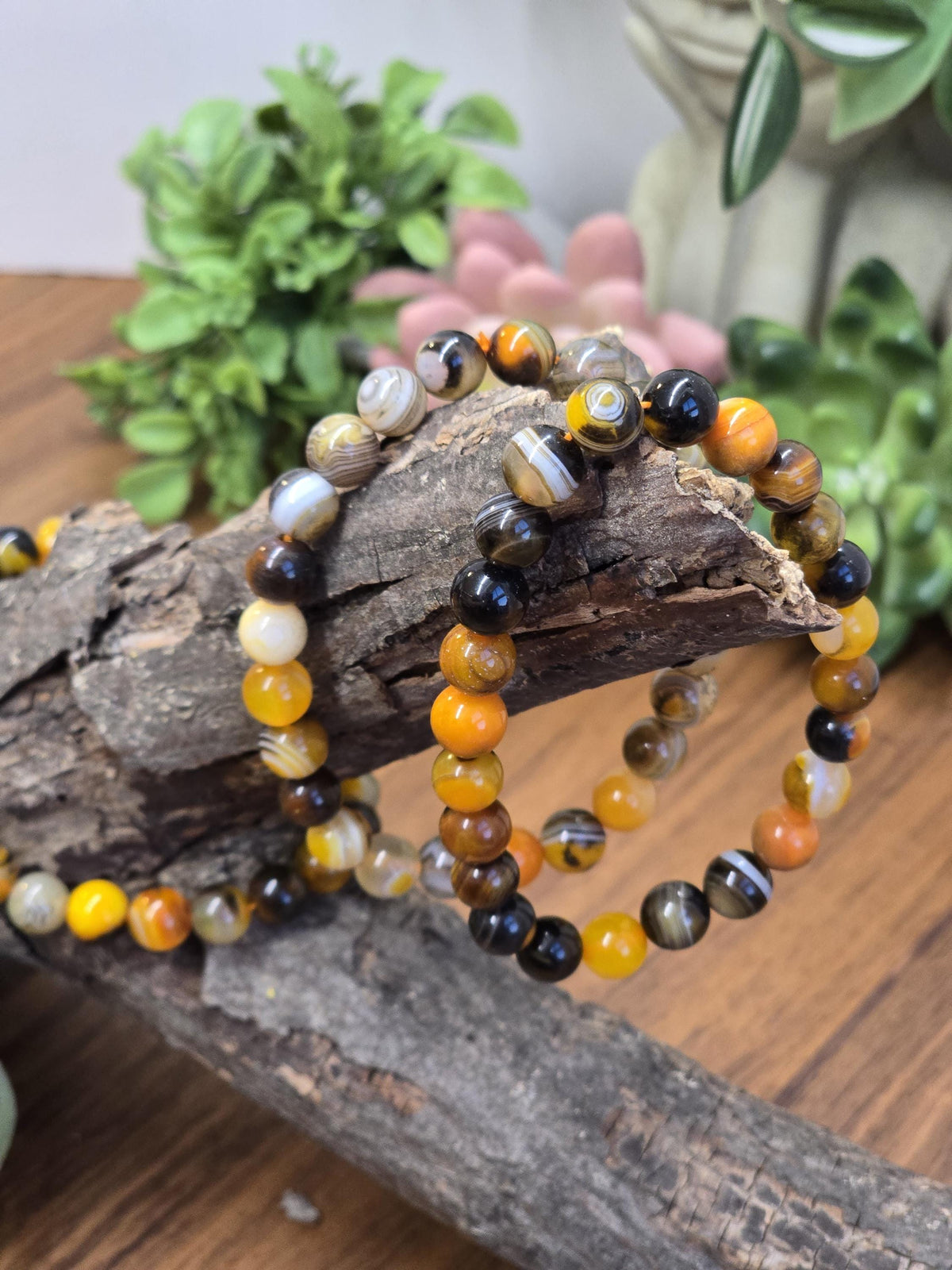 Bumblebee Banded Agate: 8MM Crystal Beaded Bracelet for Bee Lovers, Unique Halloween Accessories | Gift for men or Columbus Crew Fans