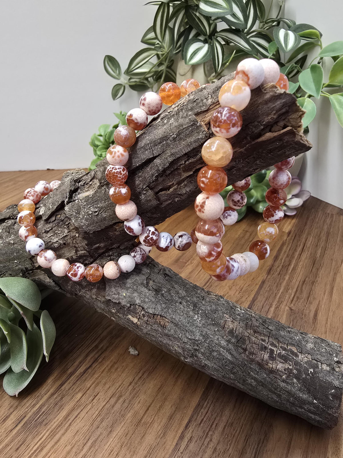 Inv - Orange Fire Agate Bracelet | 8mm Carnelian Fire Crackle Agate Crystal Beads | Sunny Warm Autumn Citrus Accessory