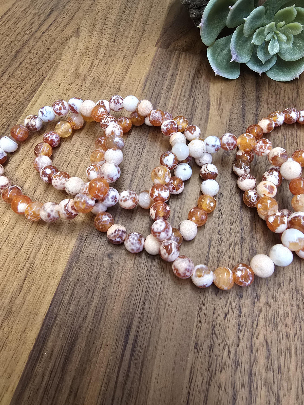 Inv - Orange Fire Agate Bracelet | 8mm Carnelian Fire Crackle Agate Crystal Beads | Sunny Warm Autumn Citrus Accessory