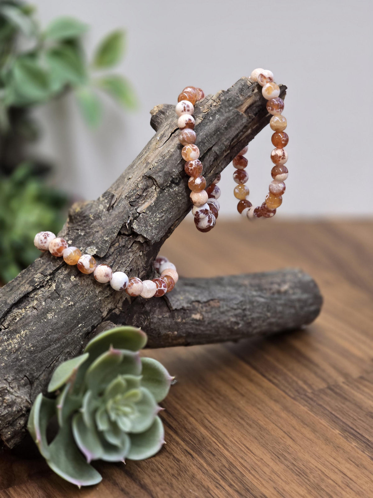 Inv - Orange Fire Agate Bracelet | 8mm Carnelian Fire Crackle Agate Crystal Beads | Sunny Warm Autumn Citrus Accessory