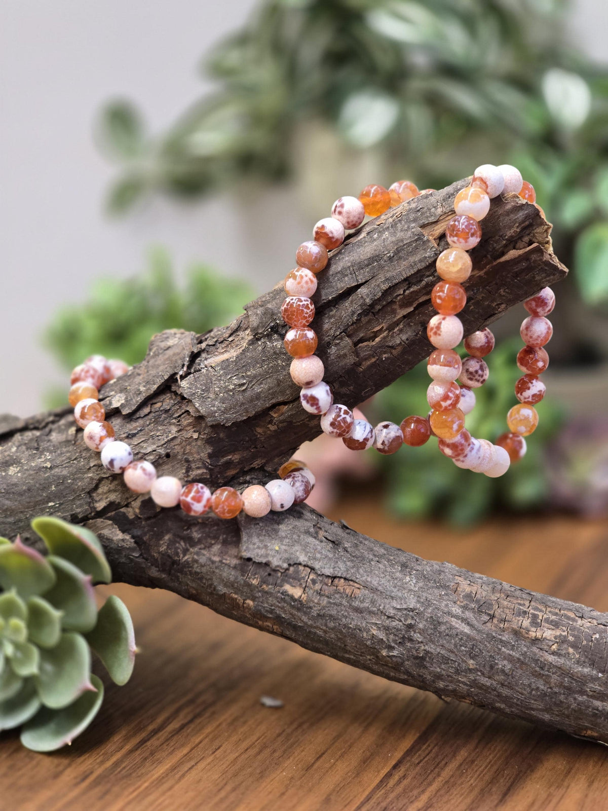 Inv - Orange Fire Agate Bracelet | 8mm Carnelian Fire Crackle Agate Crystal Beads | Sunny Warm Autumn Citrus Accessory