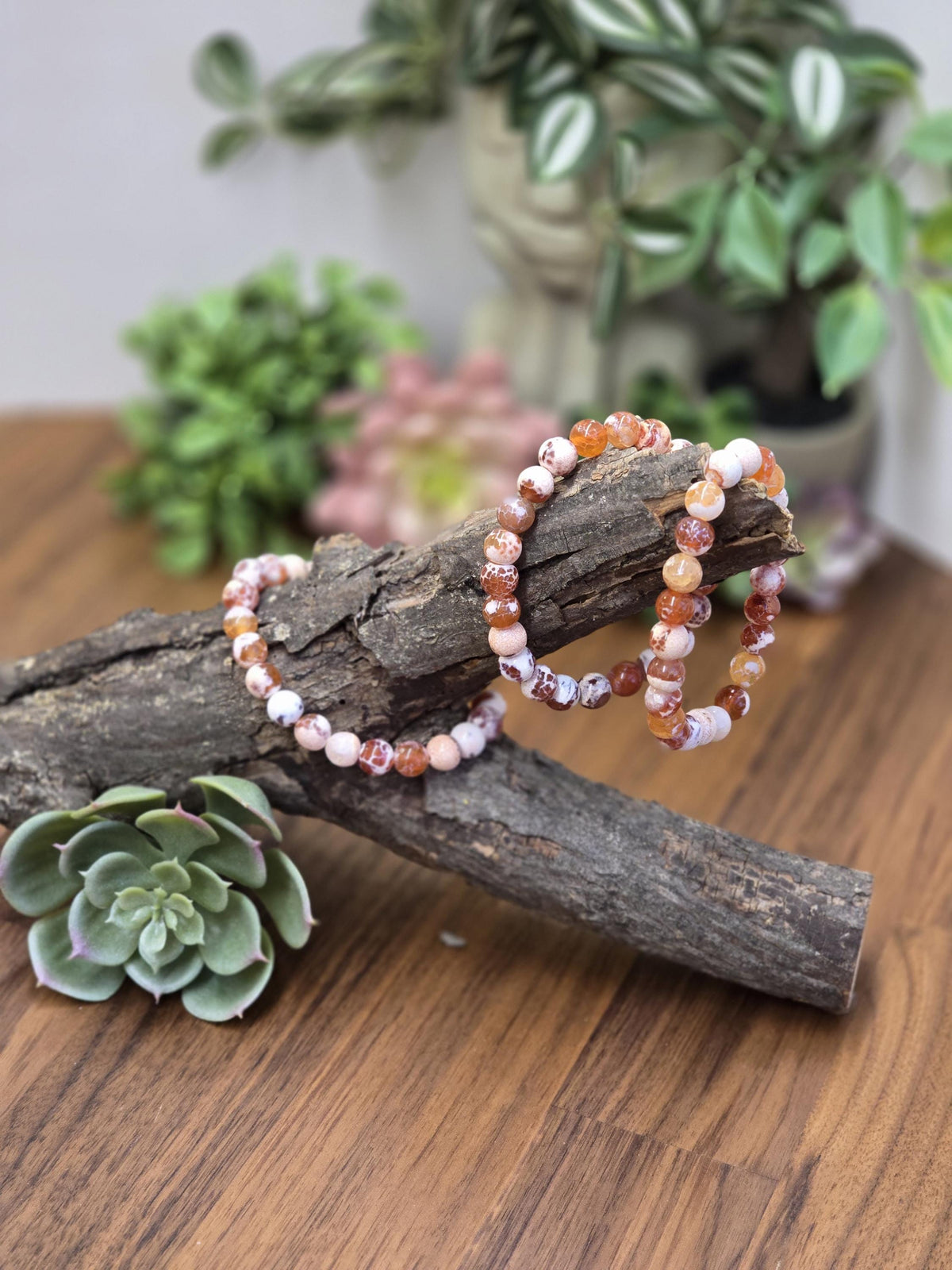 Inv - Orange Fire Agate Bracelet | 8mm Carnelian Fire Crackle Agate Crystal Beads | Sunny Warm Autumn Citrus Accessory