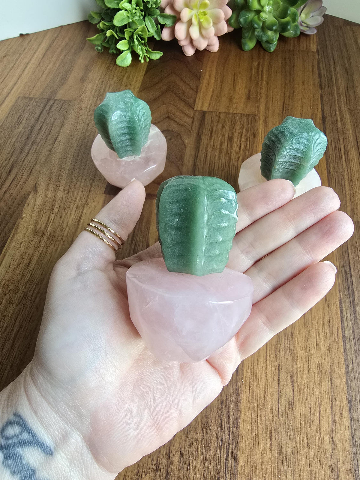 Rose Quartz Crystal Cactus | Pink Flower Pot & Desert Insprired Spiky Green Cacti Plant | Cute Gift for Mother's Day or Sedona Loving Friend