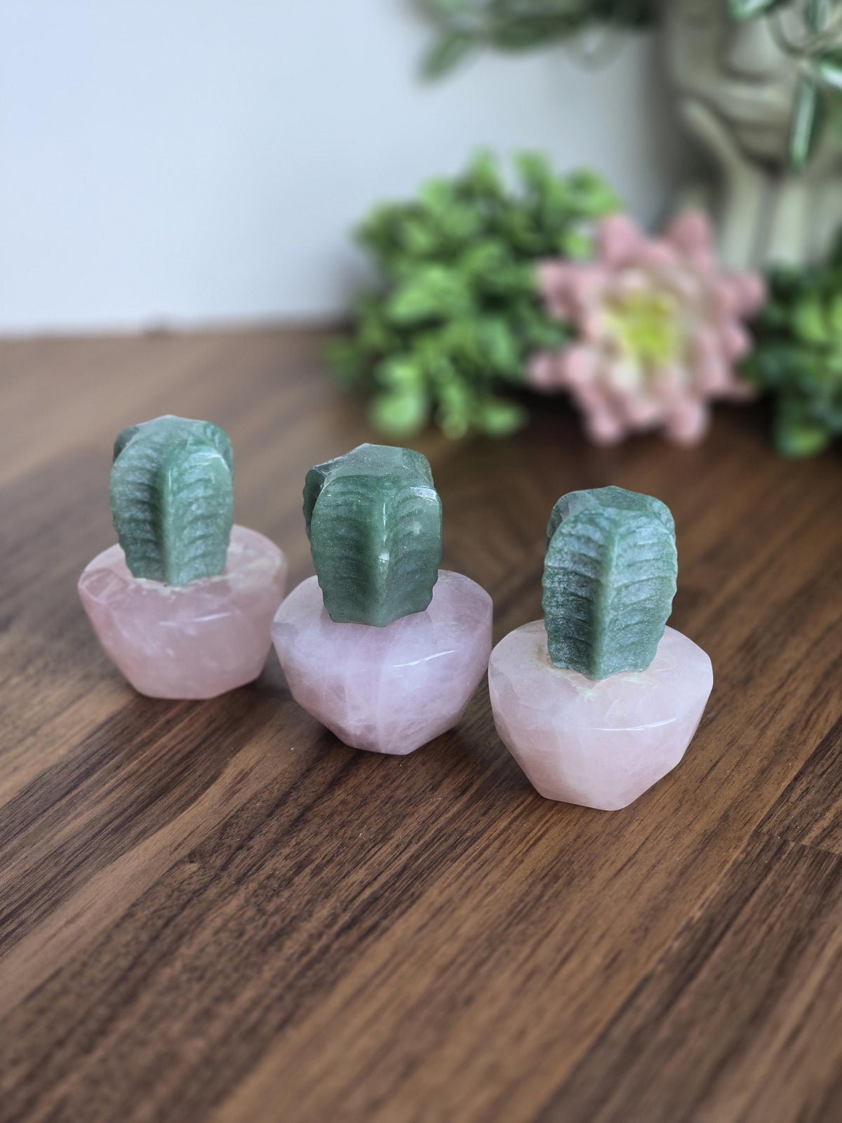 Rose Quartz Crystal Cactus | Pink Flower Pot & Desert Insprired Spiky Green Cacti Plant | Cute Gift for Mother's Day or Sedona Loving Friend