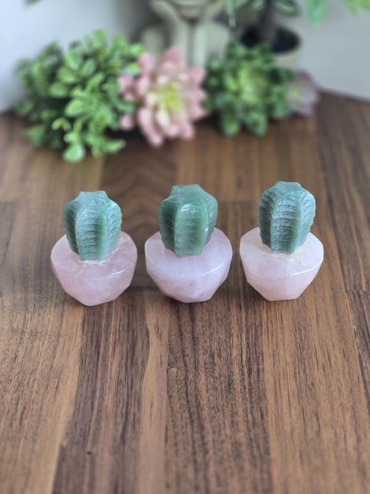 Rose Quartz Crystal Cactus | Pink Flower Pot & Desert Insprired Spiky Green Cacti Plant | Cute Gift for Mother's Day or Sedona Loving Friend