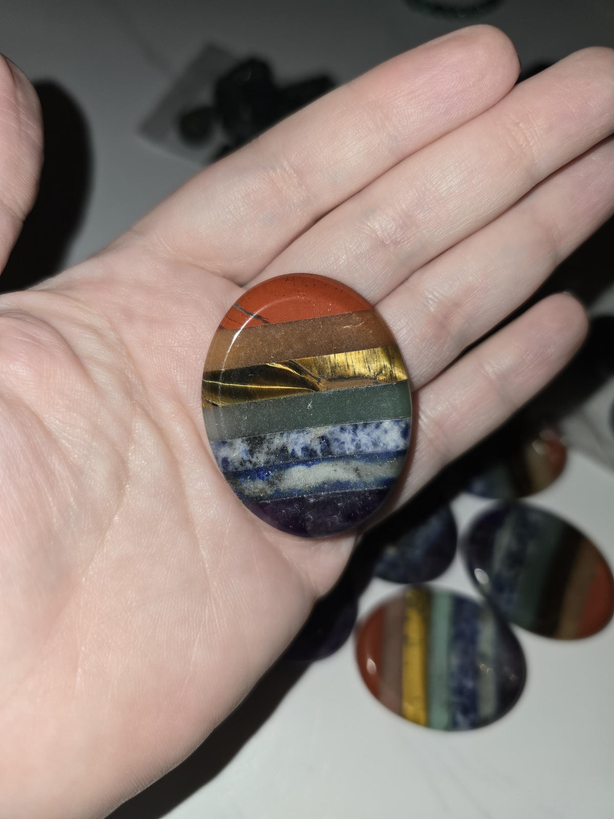 7 Chakra Worry Stone | 1.77" Thumb Stone | Pocket Fidget | Kids Gifts | Stocking Stuffers | Rainbow | Multi-Color | Intuitively Chosen