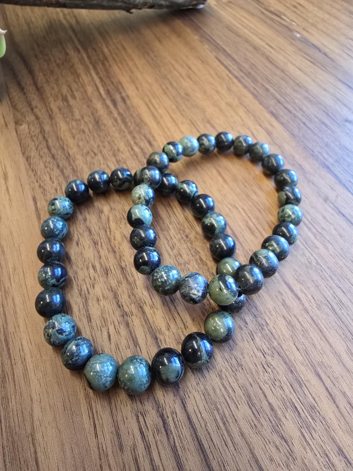 Inv - Kambaba Jasper Bracelet: 8MM Dark Green Crystal Beads | Evil Eye patterns and swirls in deep Forest Colors | Subtle gift for him