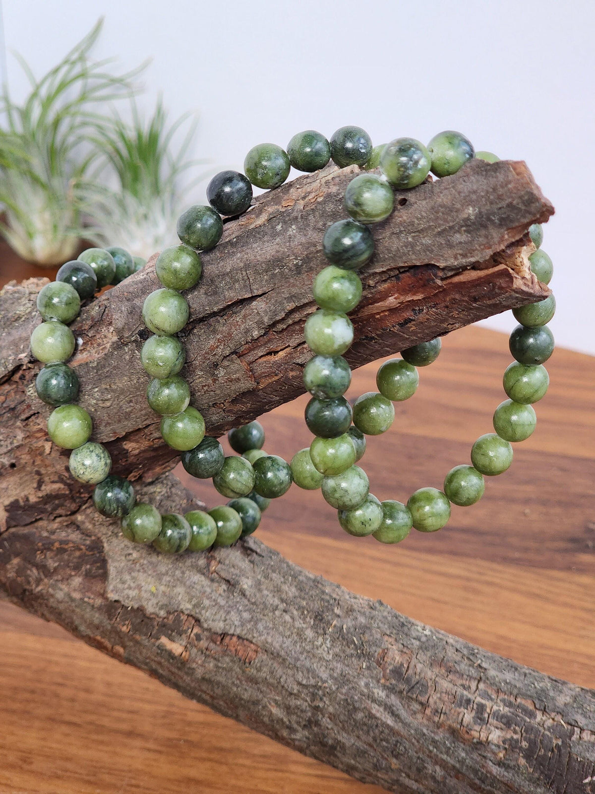 Green Jade Bracelet: 8MM Crystal Beads, Stretchy Jewelry