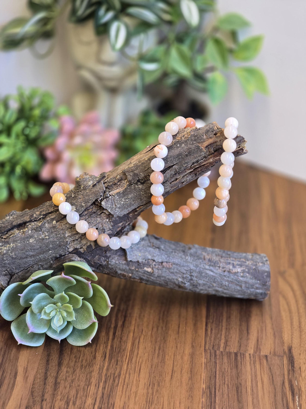 Peach Aventurine Bracelet: 8MM Pink Crystal Beads, Spring Fashion