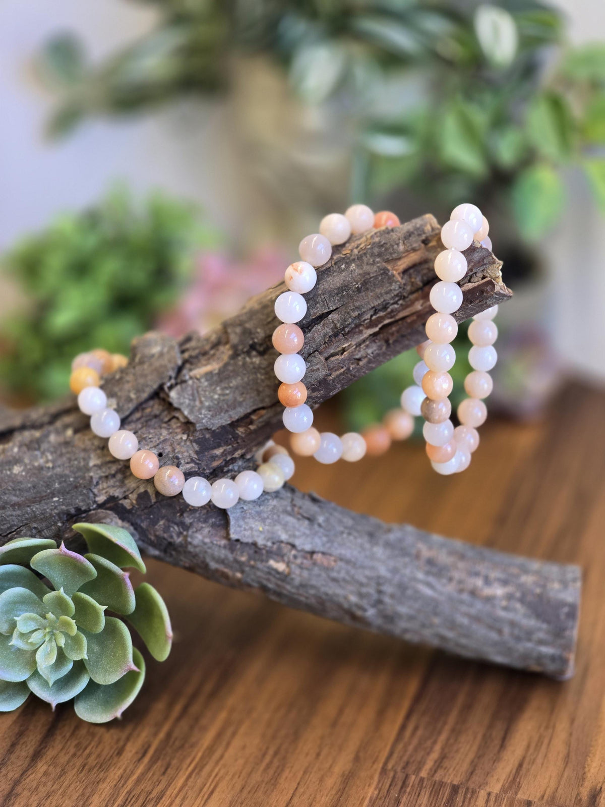 Peach Aventurine Bracelet: 8MM Pink Crystal Beads, Spring Fashion